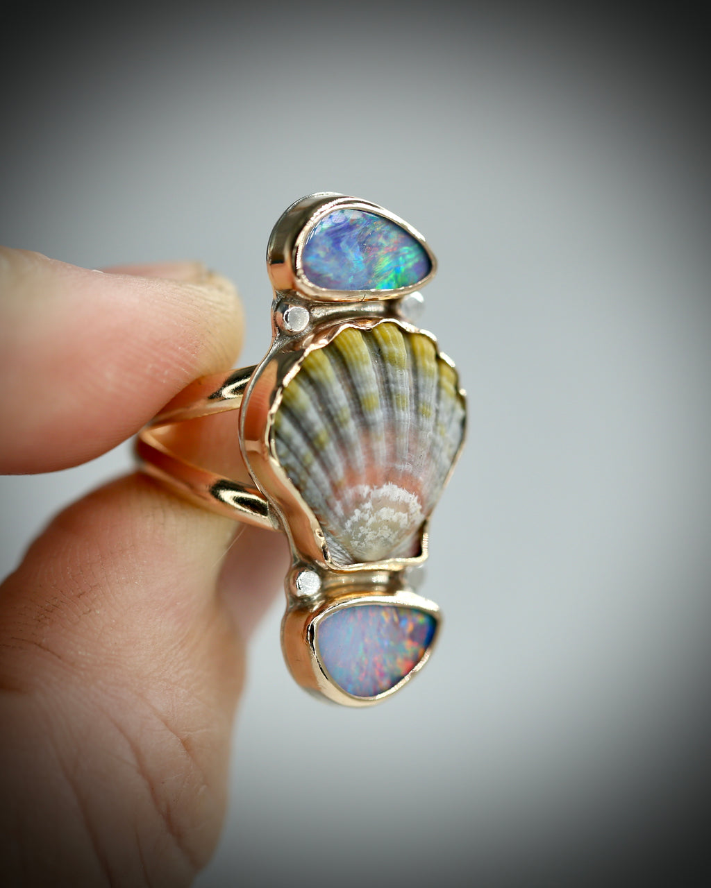 Sunrise Shell and Opal Ring - 14k Gold Fill Size 6.5