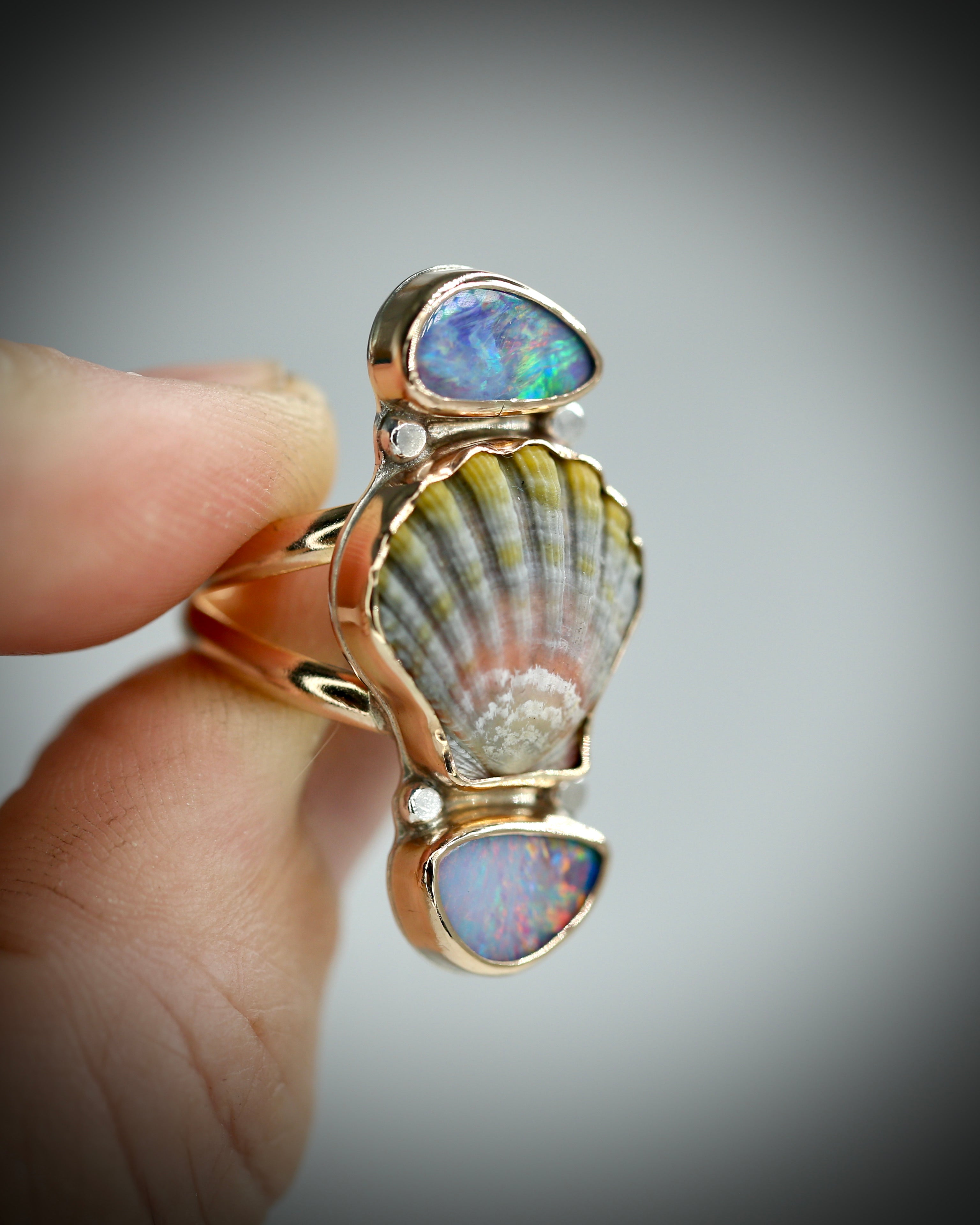 Sunrise Shell and Opal Ring - 14k Gold Fill Size 6.5