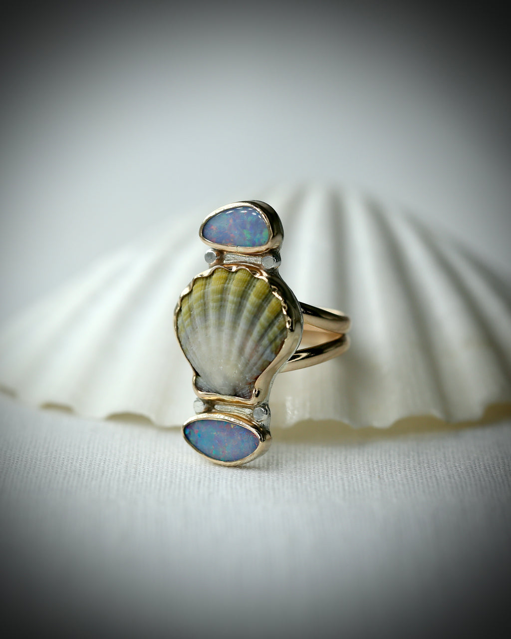 Sunrise Shell and Opal Ring - 14k Gold Fill Size 9
