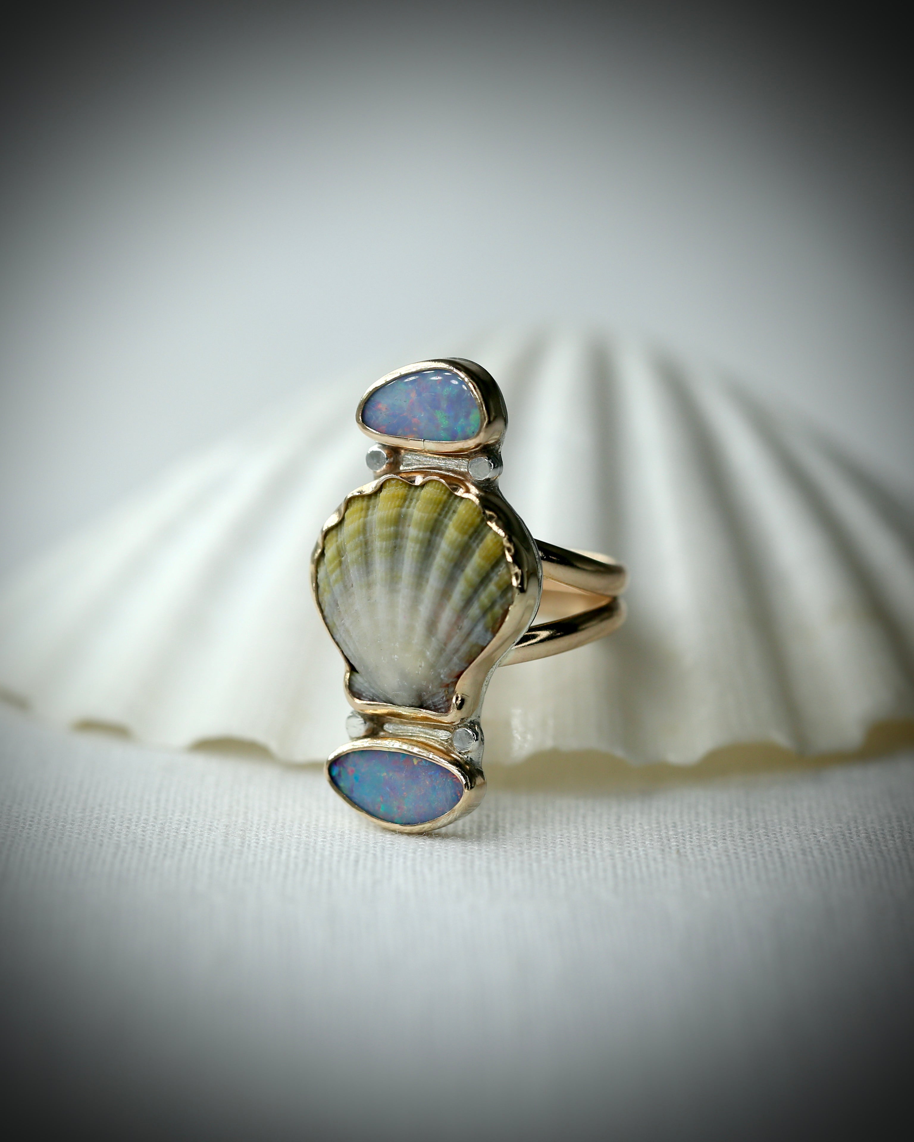 Sunrise Shell and Opal Ring - 14k Gold Fill Size 9