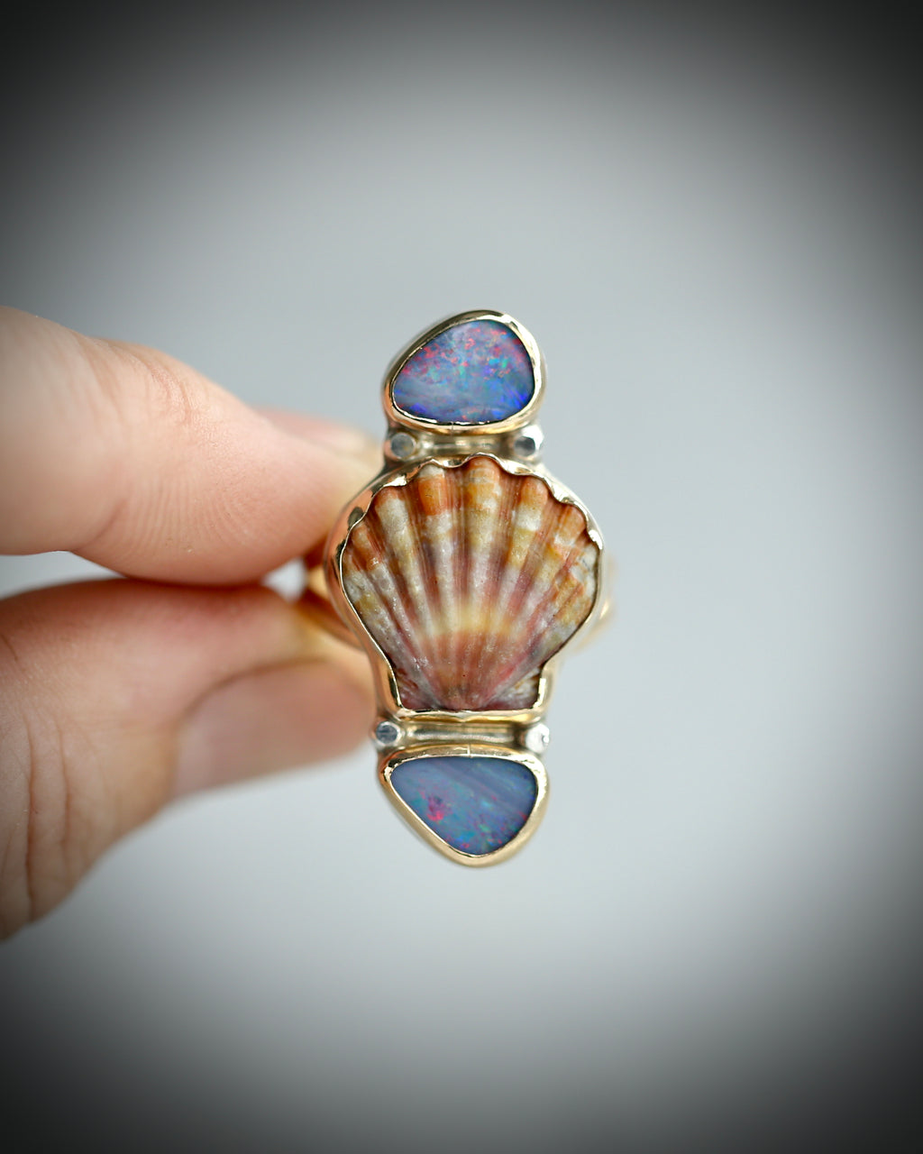 Sunrise Shell and Opal Ring - 14k Gold Fill Size 9.5