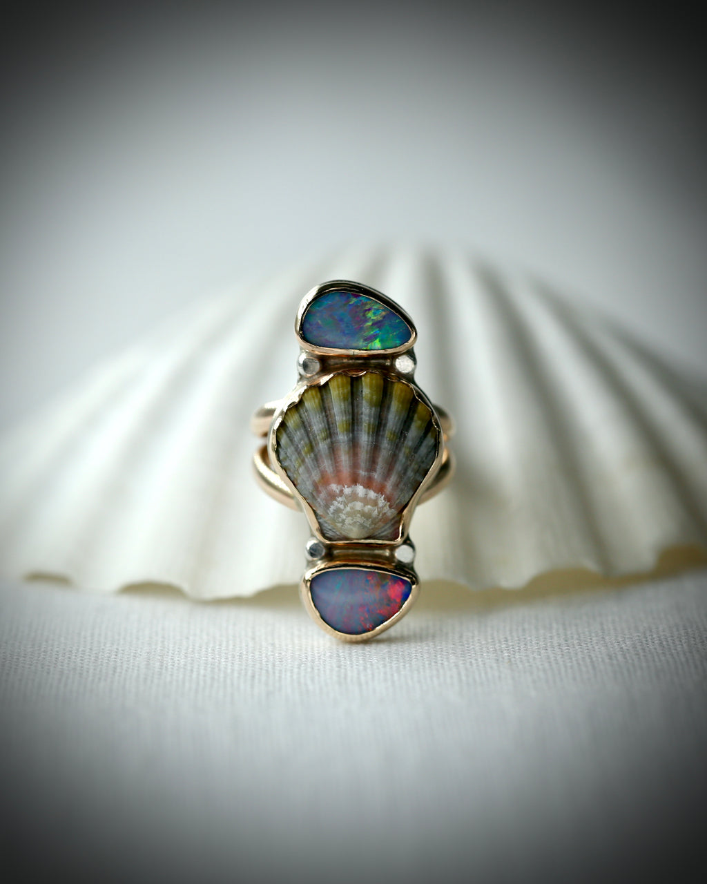 Sunrise Shell and Opal Ring - 14k Gold Fill Size 6.5