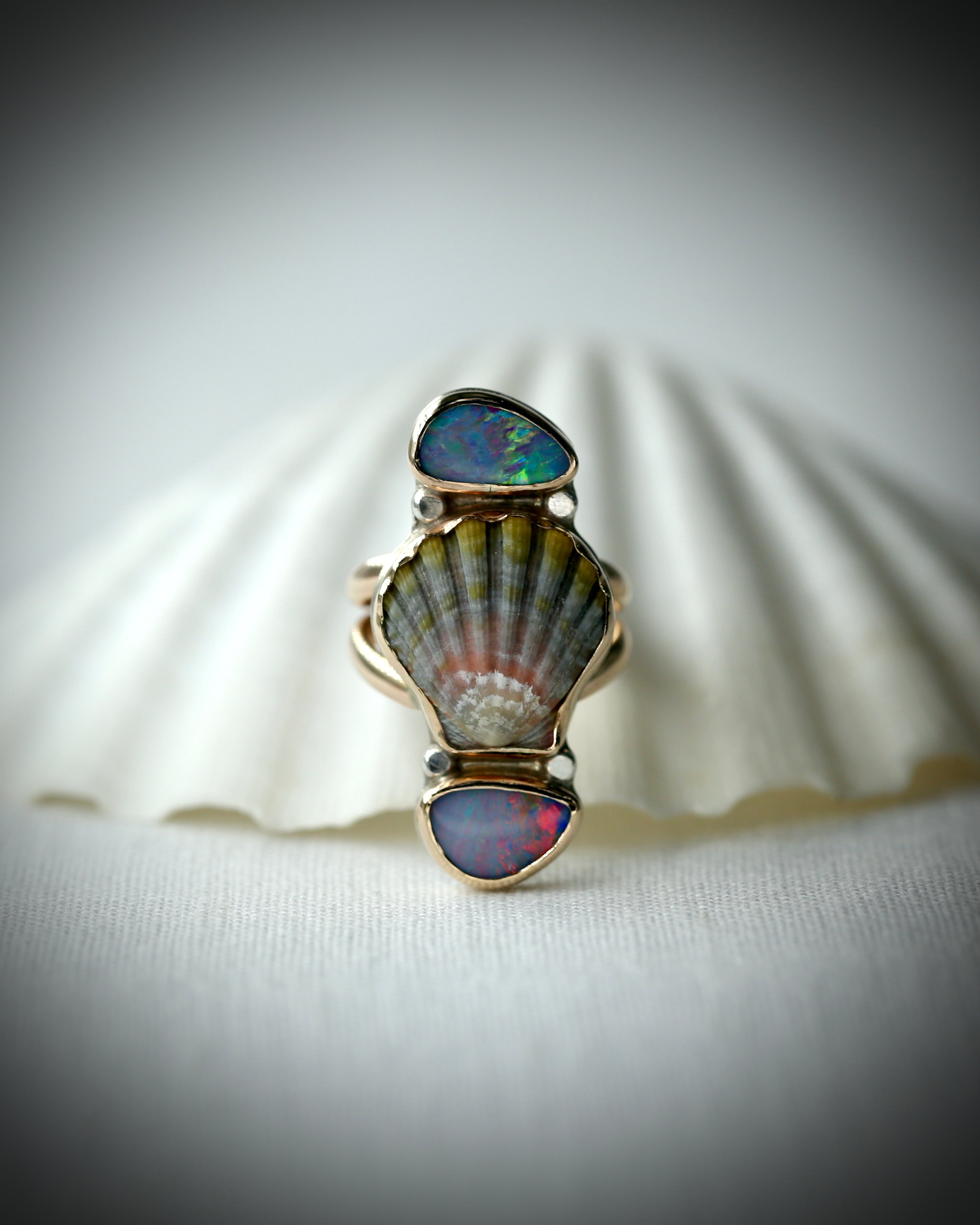 Sunrise Shell and Opal Ring - 14k Gold Fill Size 6.5