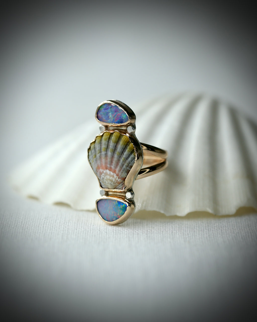 Sunrise Shell and Opal Ring - 14k Gold Fill Size 6.5