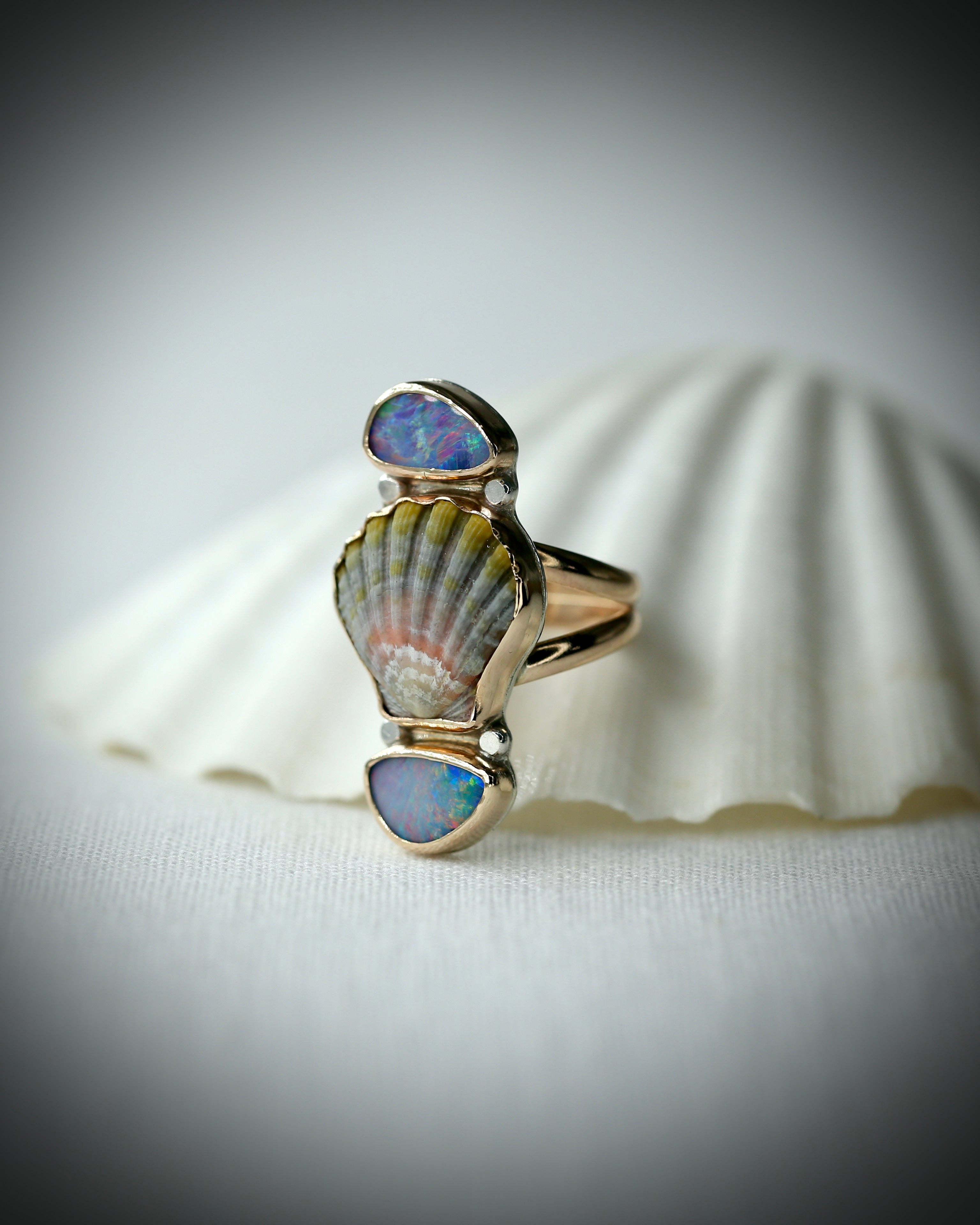 Sunrise Shell and Opal Ring - 14k Gold Fill Size 6.5
