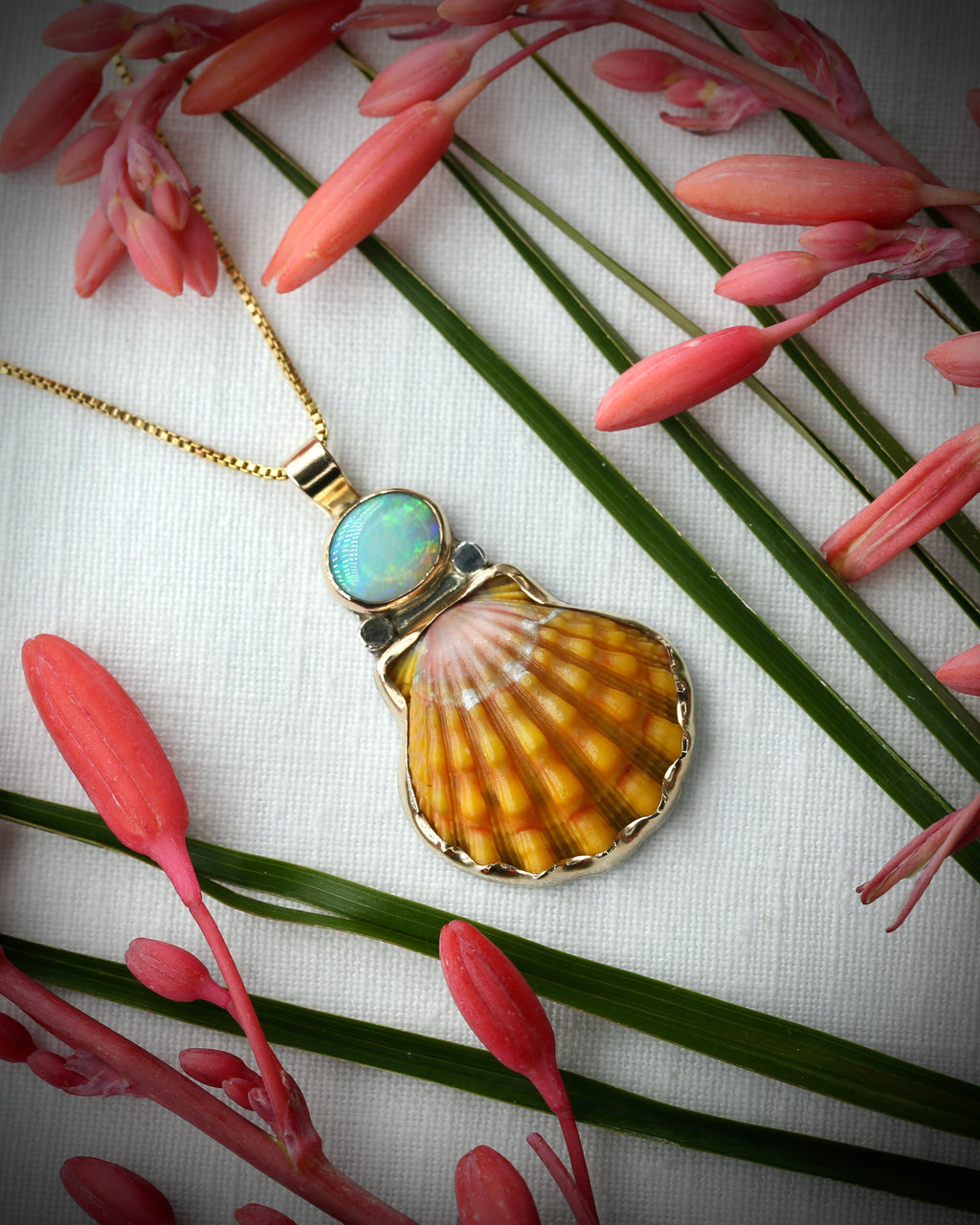 Sunrise Shell & Opal Necklace - 14k Gold Filled