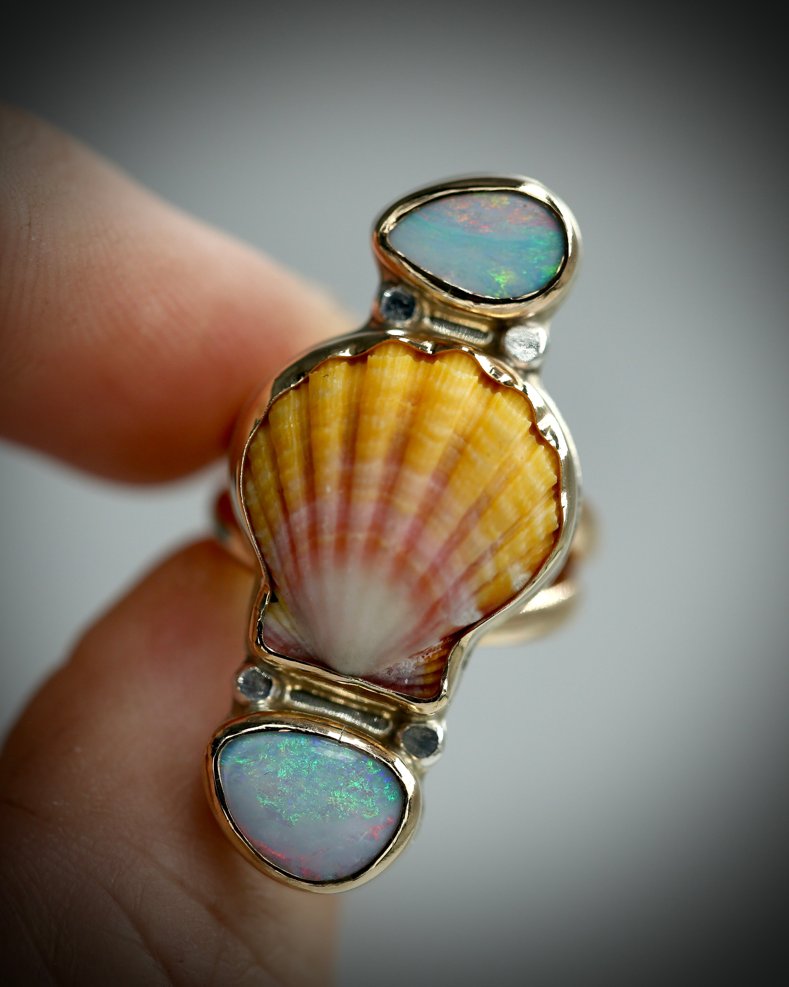 Sunrise Shell and Opal Ring - 14k Gold Fill Size 7
