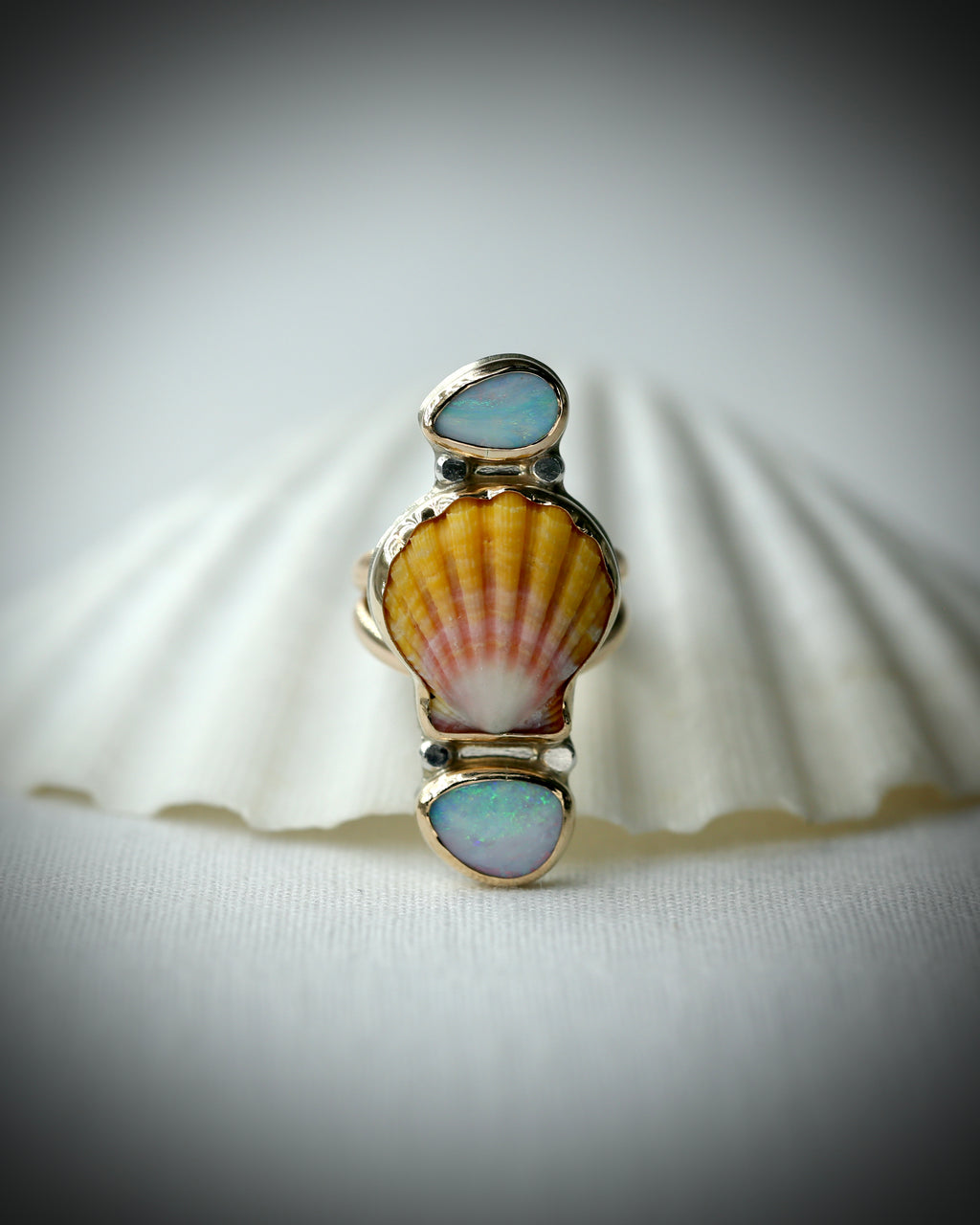 Sunrise Shell and Opal Ring - 14k Gold Fill Size 7