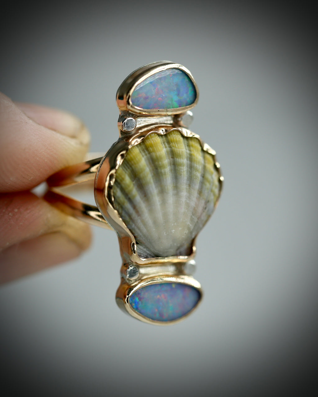 Sunrise Shell and Opal Ring - 14k Gold Fill Size 9