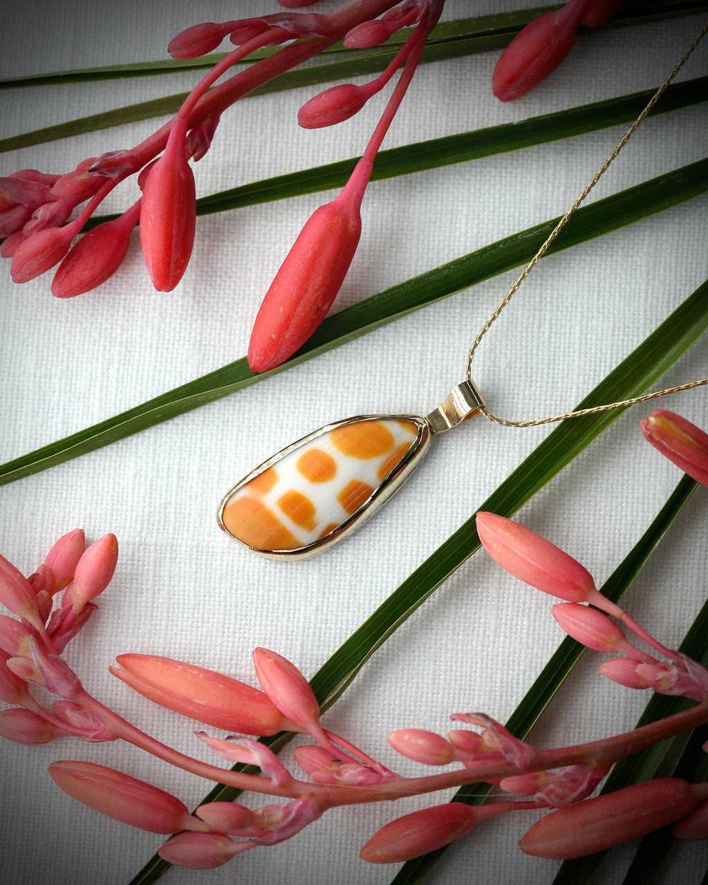 Hawaiian episcopal miter shell pendant necklace in 14k gold fill