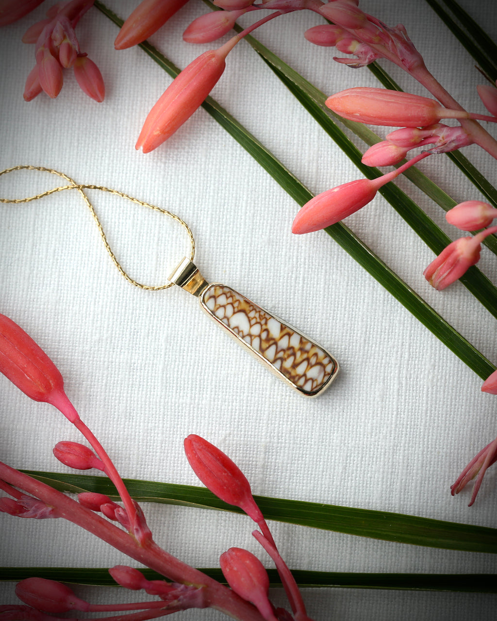 Hawaiian Textile Cone Shell Driftbit Necklace -14k Gold Filled