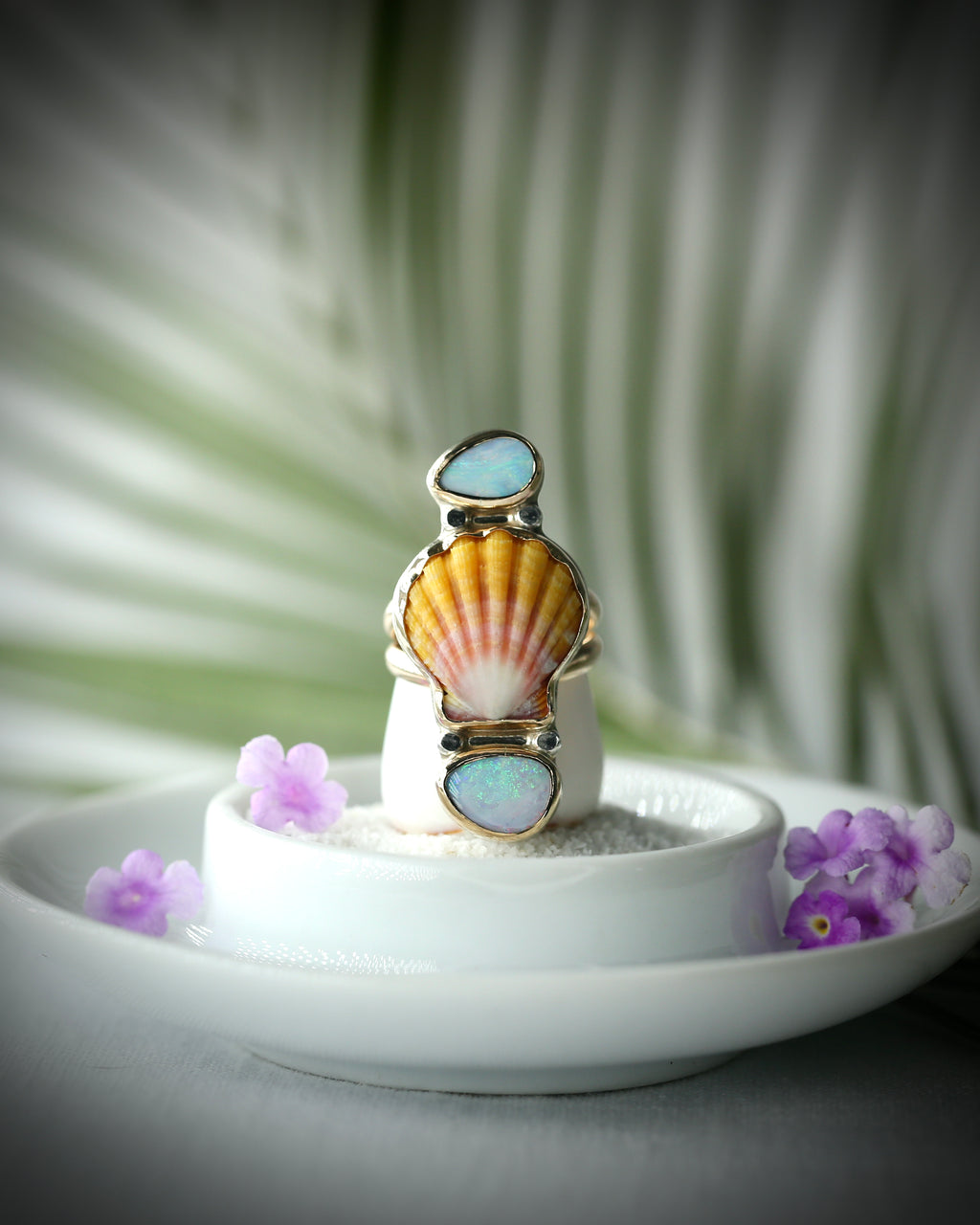 Sunrise Shell and Opal Ring - 14k Gold Fill Size 7
