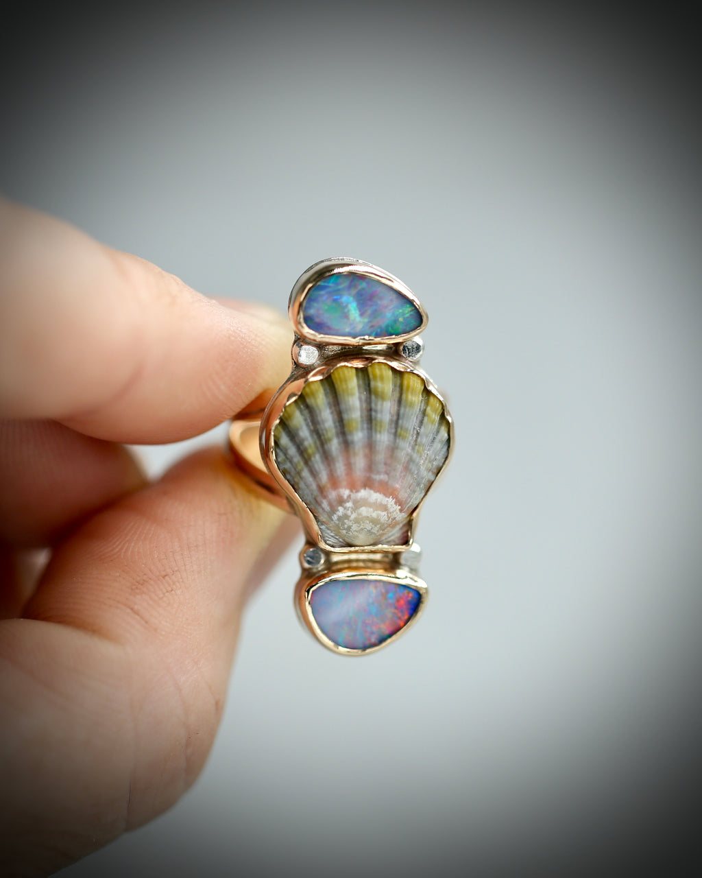 Sunrise Shell and Opal Ring - 14k Gold Fill Size 6.5