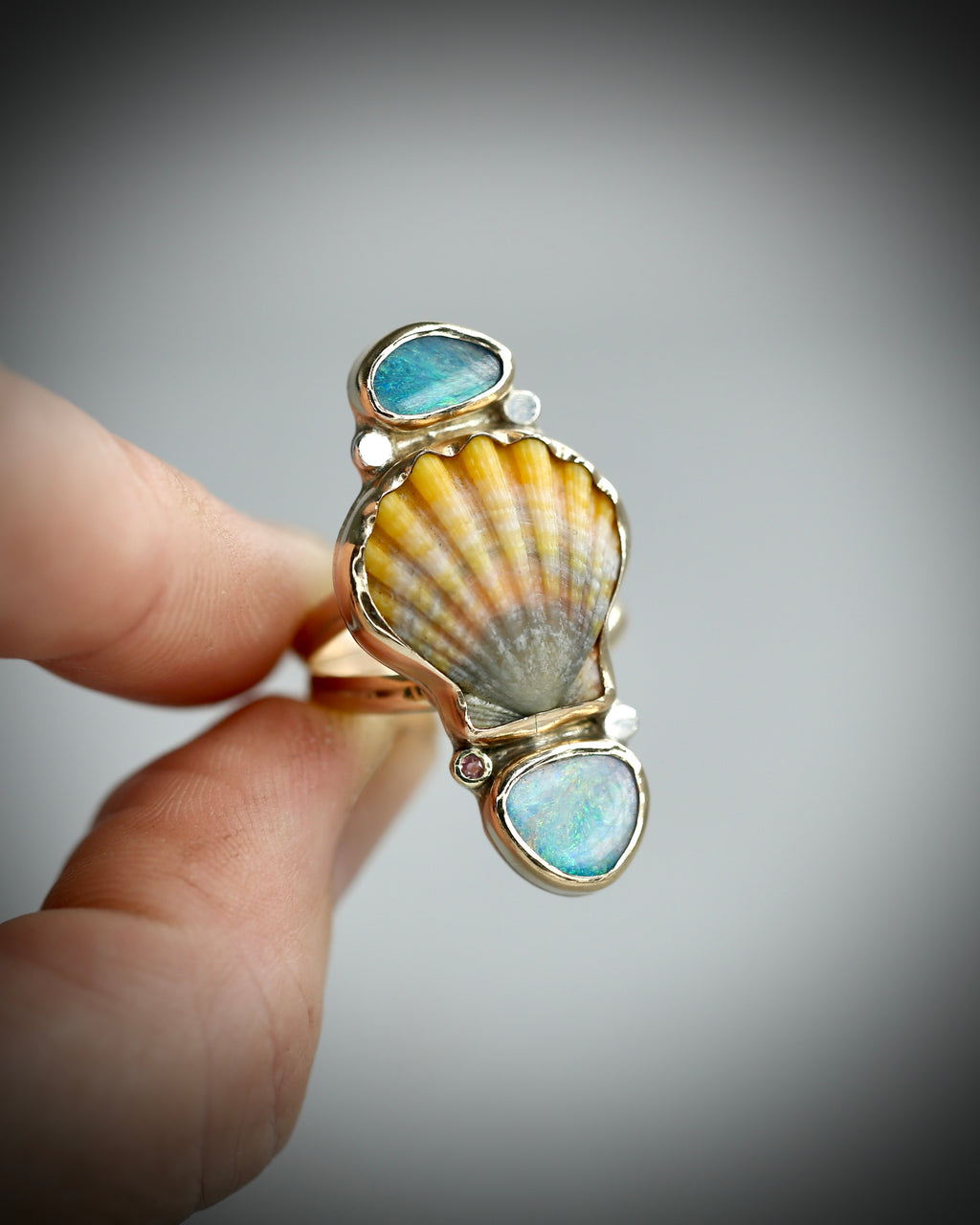 Sunrise Shell and Opal Ring - 14k Gold Fill Size 8.5