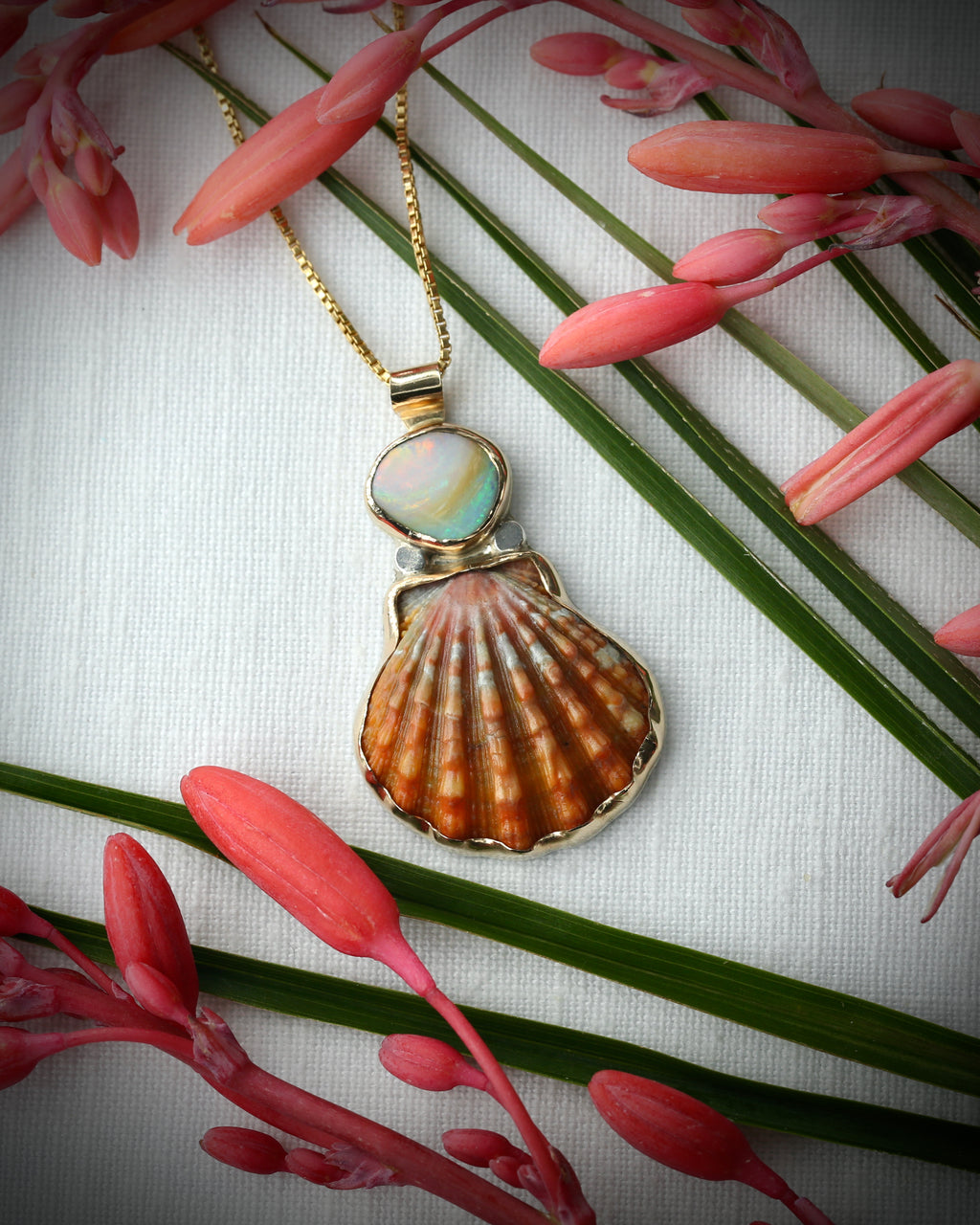 Sunrise Shell & Boulder Opal Necklace - 14k Gold Filled