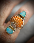 Hawaiian sunrise shell and opal ring in 14k gold fill