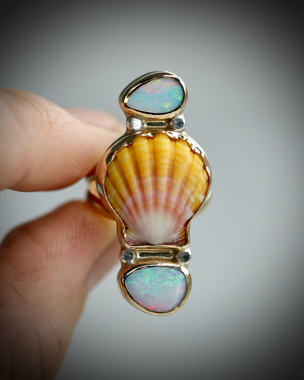Sunrise Shell and Opal Ring - 14k Gold Fill Size 7