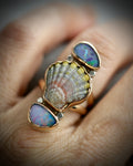 Hawaiian sunrise shell and opal ring in 14k gold fill