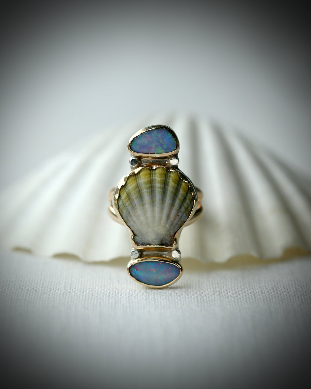 Sunrise Shell and Opal Ring - 14k Gold Fill Size 9