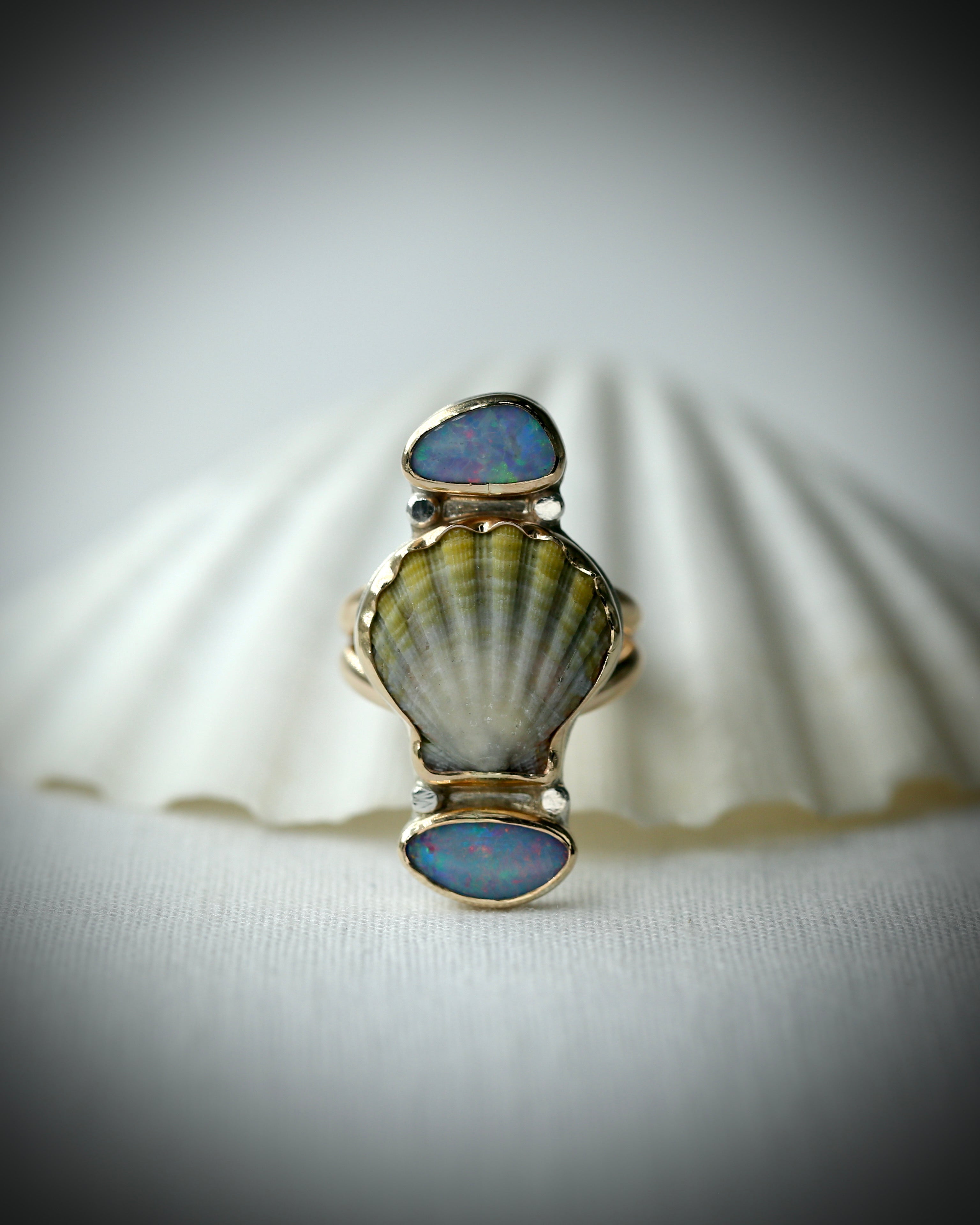 Sunrise Shell and Opal Ring - 14k Gold Fill Size 9