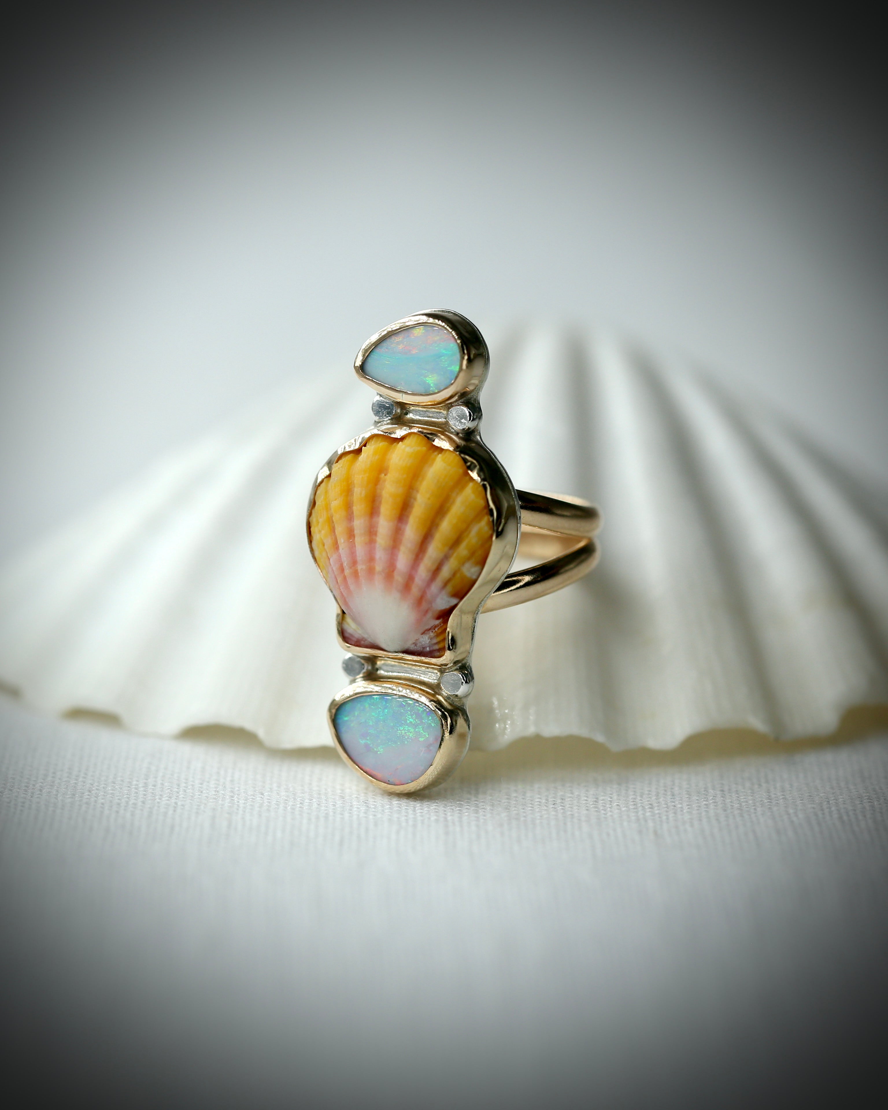 Sunrise Shell and Opal Ring - 14k Gold Fill Size 7