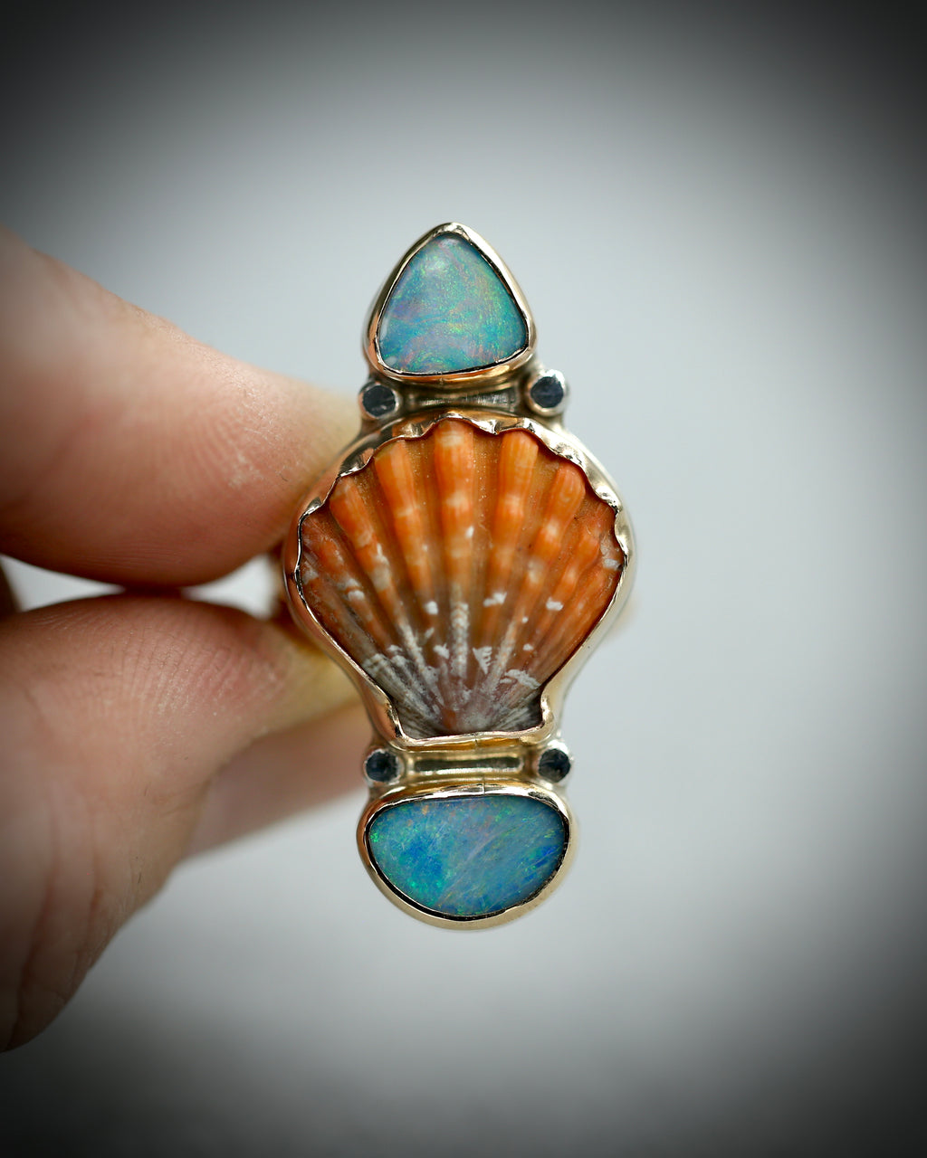 Sunrise Shell and Opal Ring - 14k Gold Fill Size 8