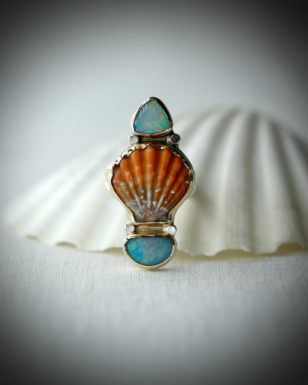 Sunrise Shell and Opal Ring - 14k Gold Fill Size 8