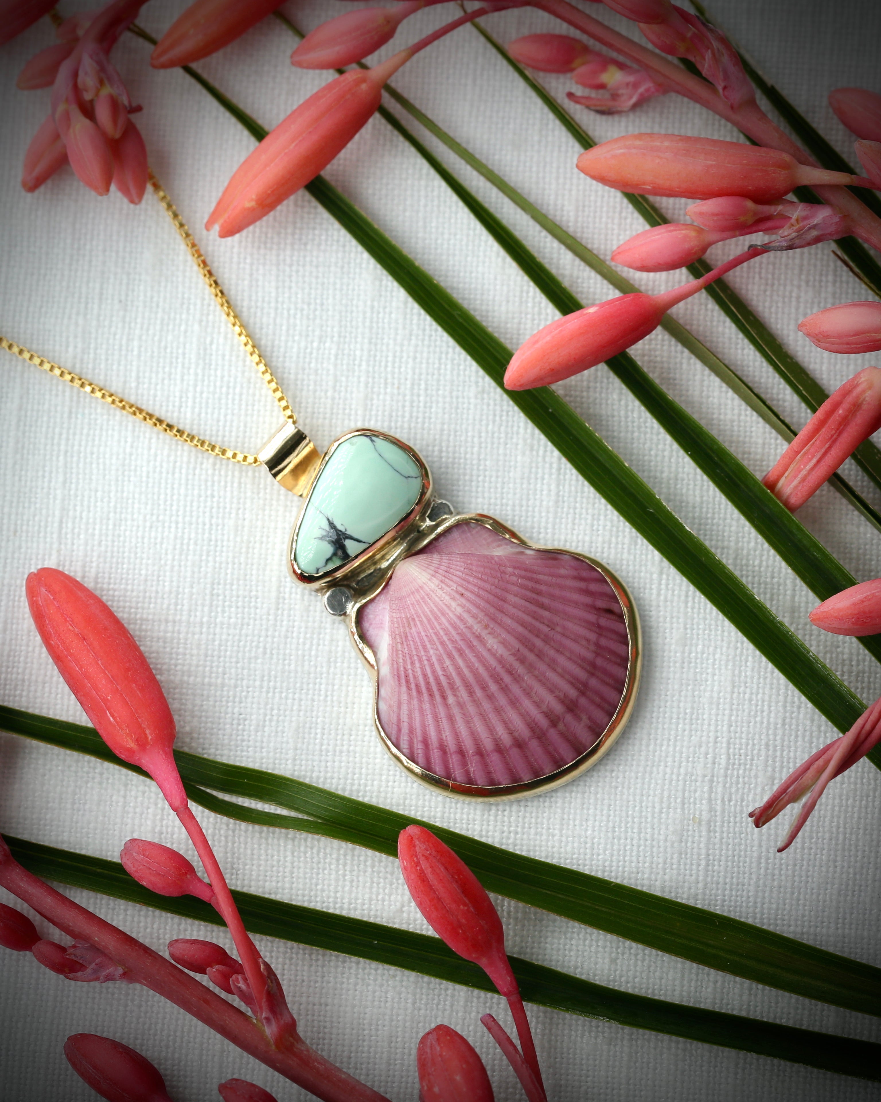 Purple Scallop Shell & Variscite Necklace - 14k Gold Filled