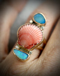 Pink scallop shell and opal ring in 14k gold fill