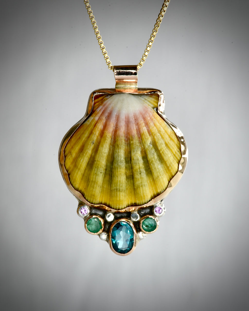 Hawaiian Sunrise Shell Topaz and Emerald Necklace