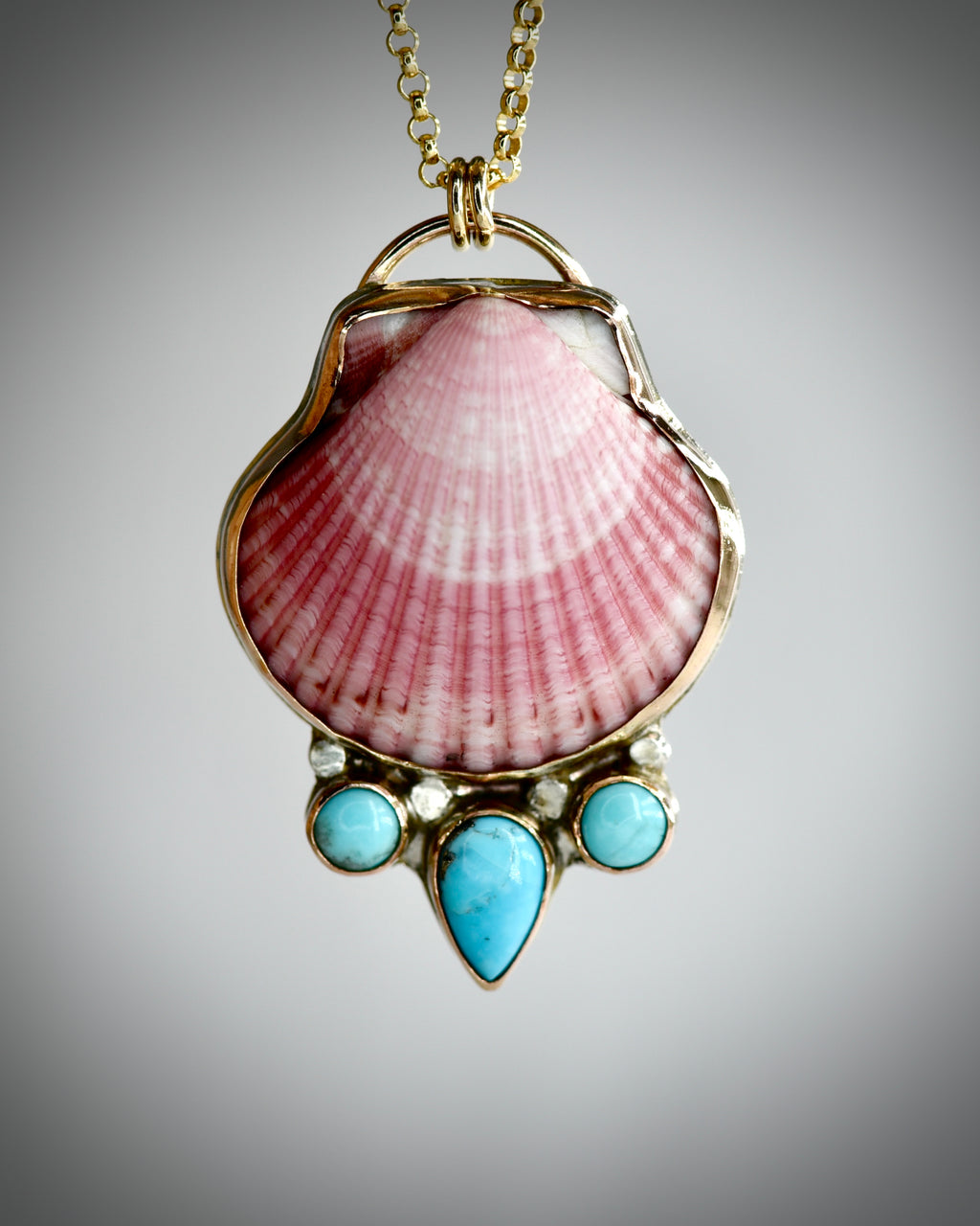Pink Scallop Shell & Turquoise Necklace