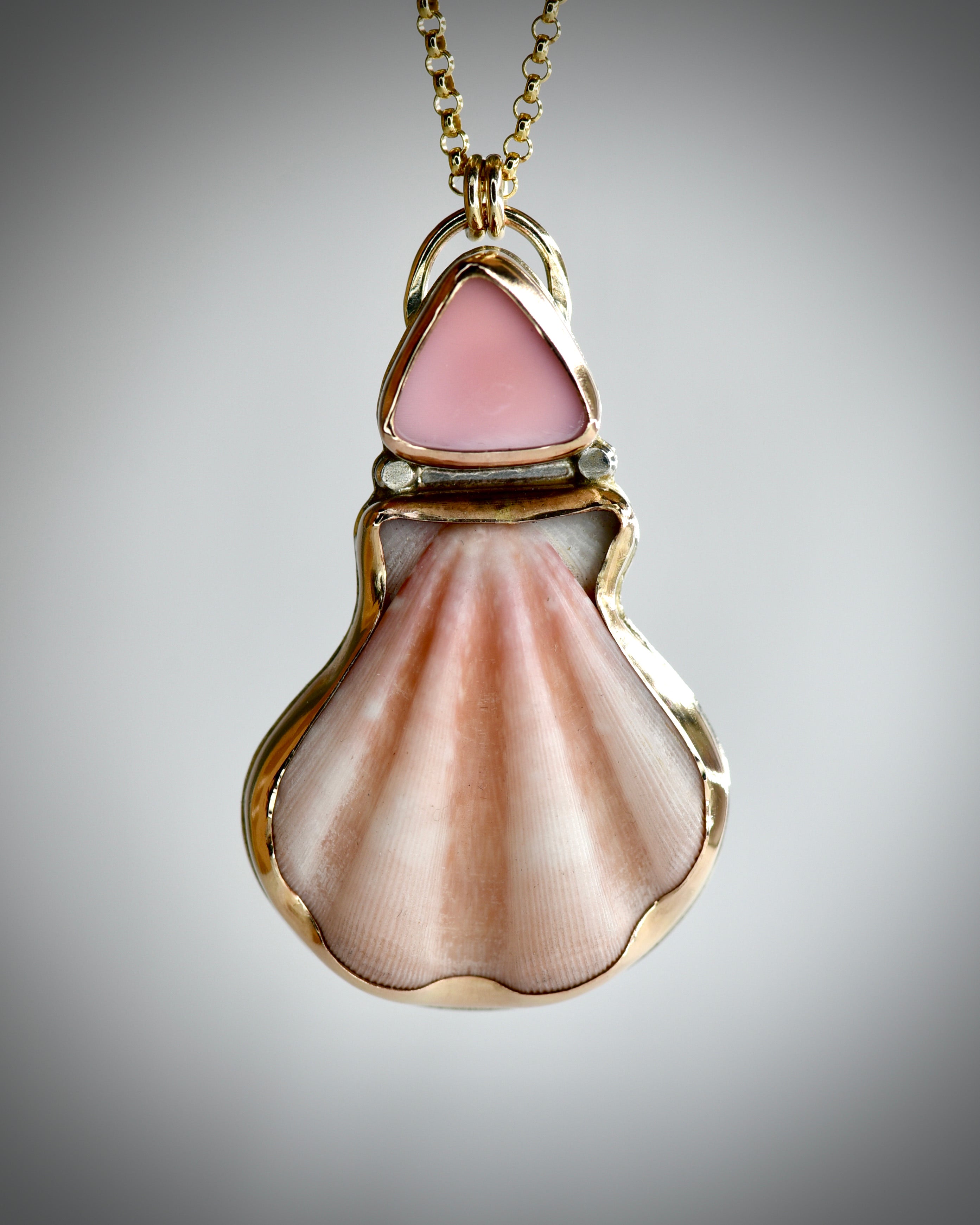 Pink Scallop Shell and Queen Conch Necklace