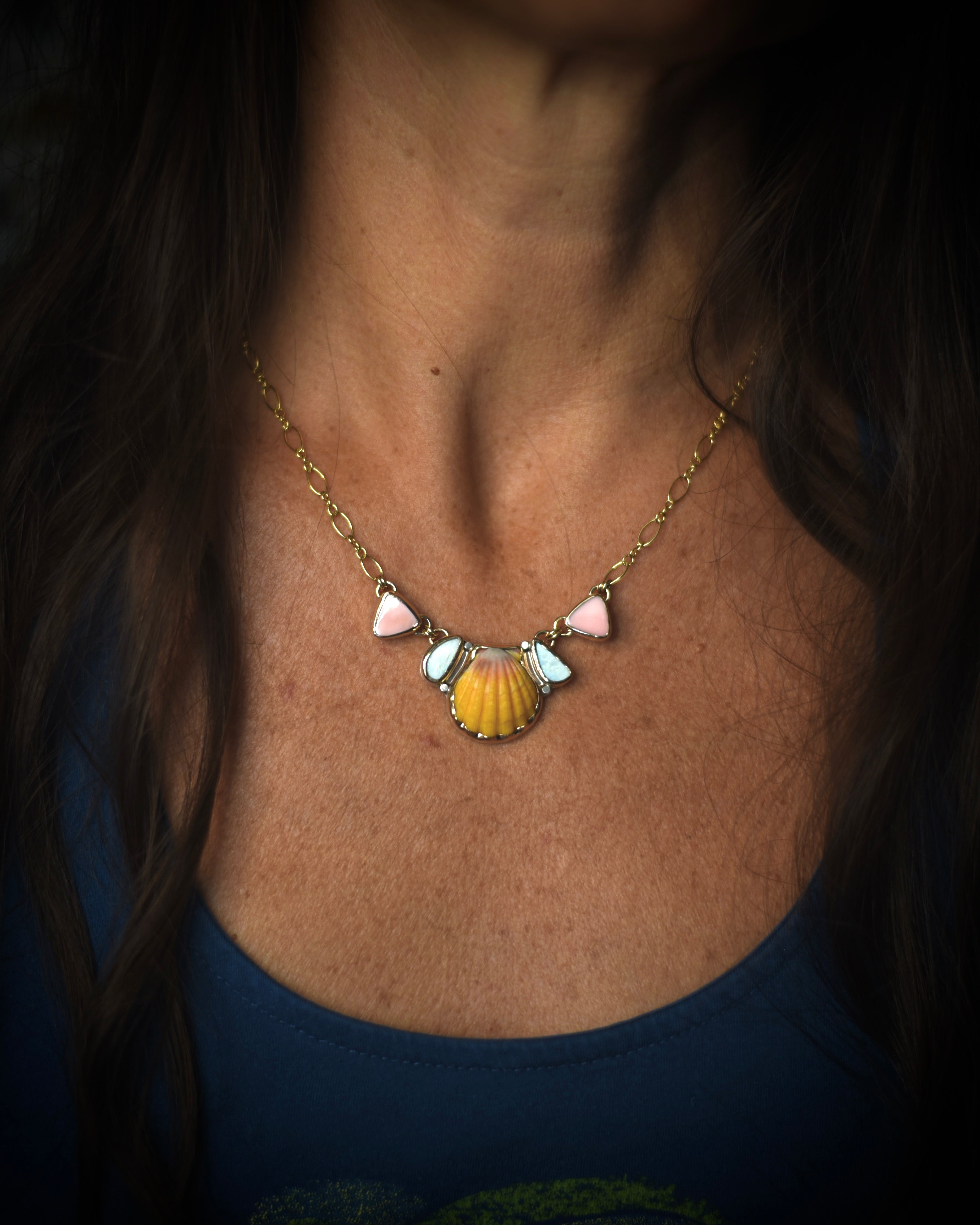 Sunrise Shell Pink Conch and Opal Necklace