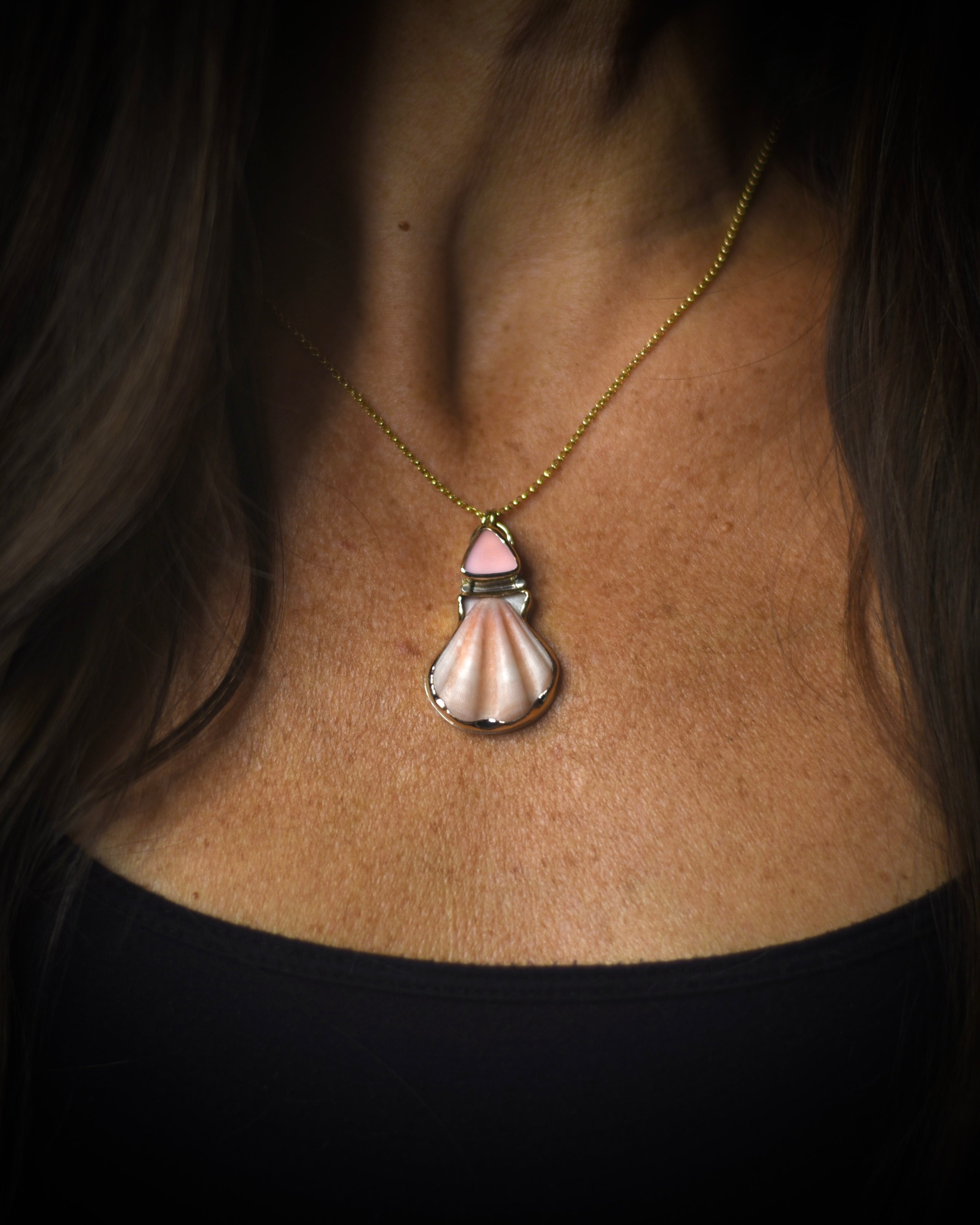 Pink Scallop Shell and Queen Conch Necklace