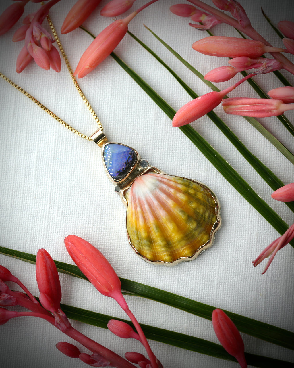Sunrise Shell & Boulder Opal Necklace - 14k Gold Filled