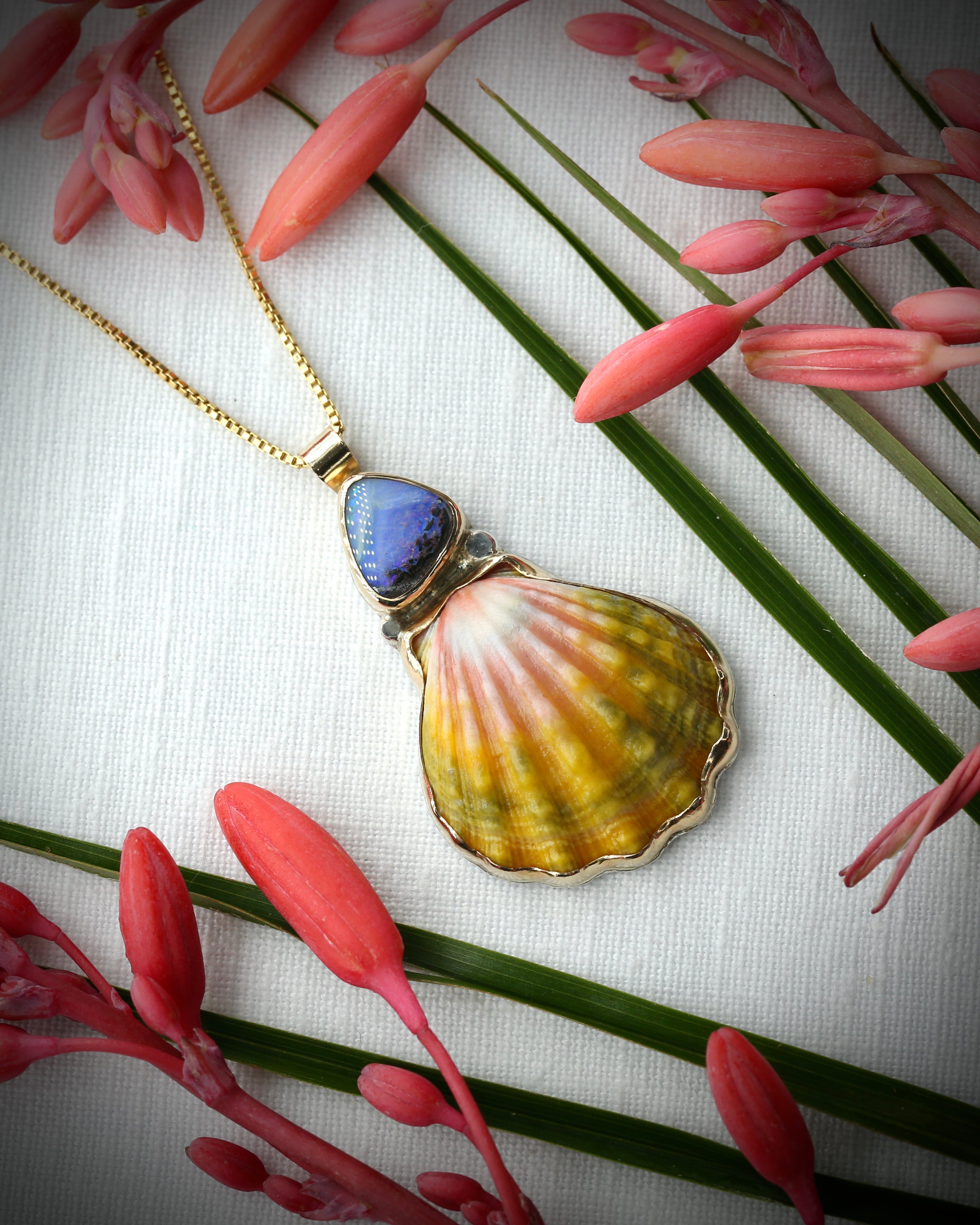 Sunrise Shell & Boulder Opal Necklace - 14k Gold Filled