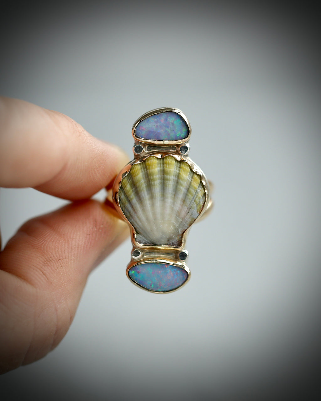 Sunrise Shell and Opal Ring - 14k Gold Fill Size 9
