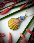 Hawaiian sunrise shell and Australian boulder opal pendant necklace in 14k gold fill