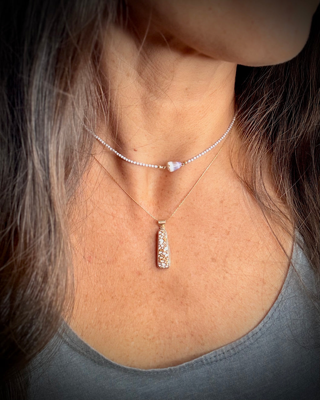 Hawaiian Textile Cone Shell Driftbit Necklace -14k Gold Filled