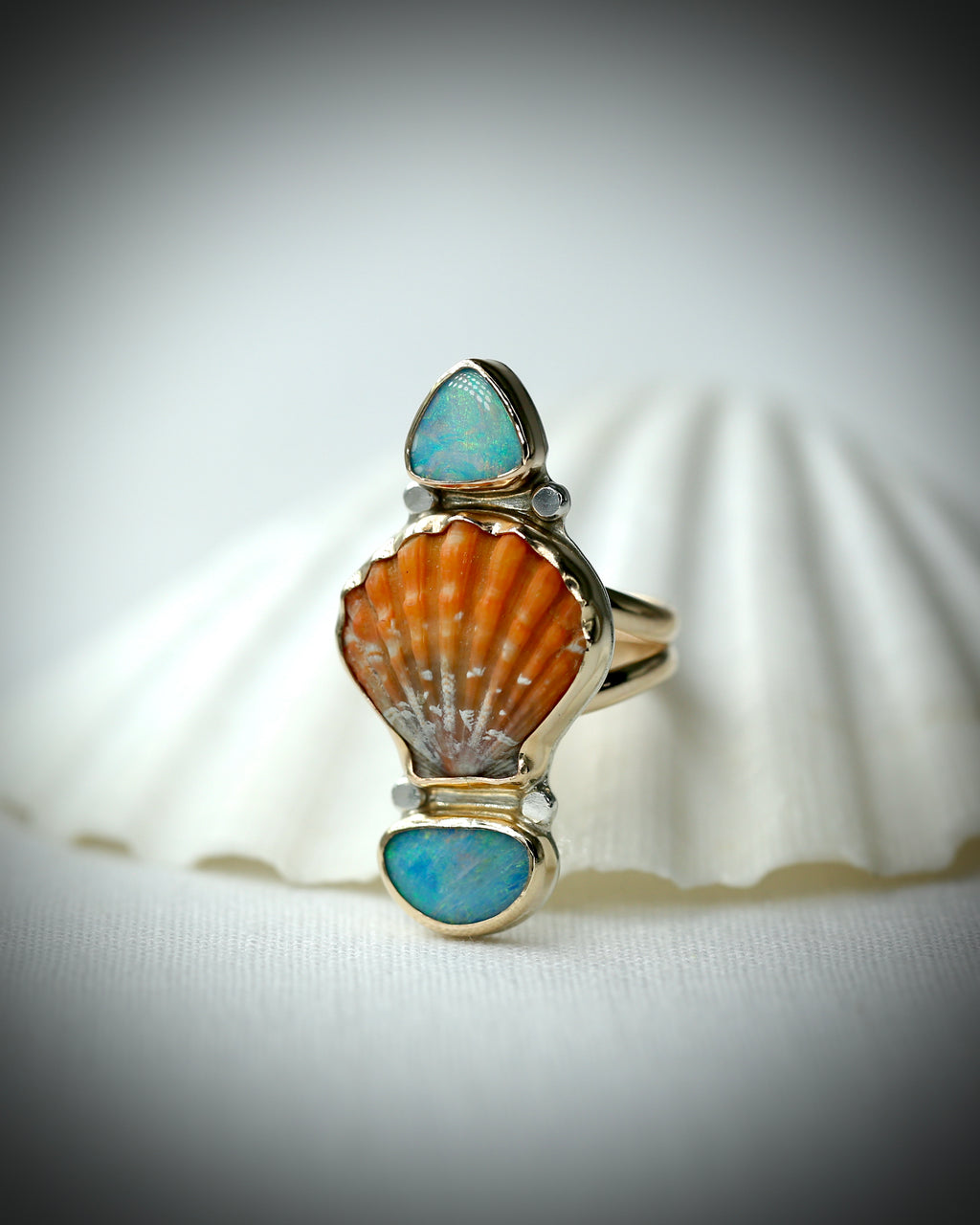Sunrise Shell and Opal Ring - 14k Gold Fill Size 8