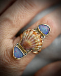 Hawaiian sunrise shell and opal ring in 14k gold fill