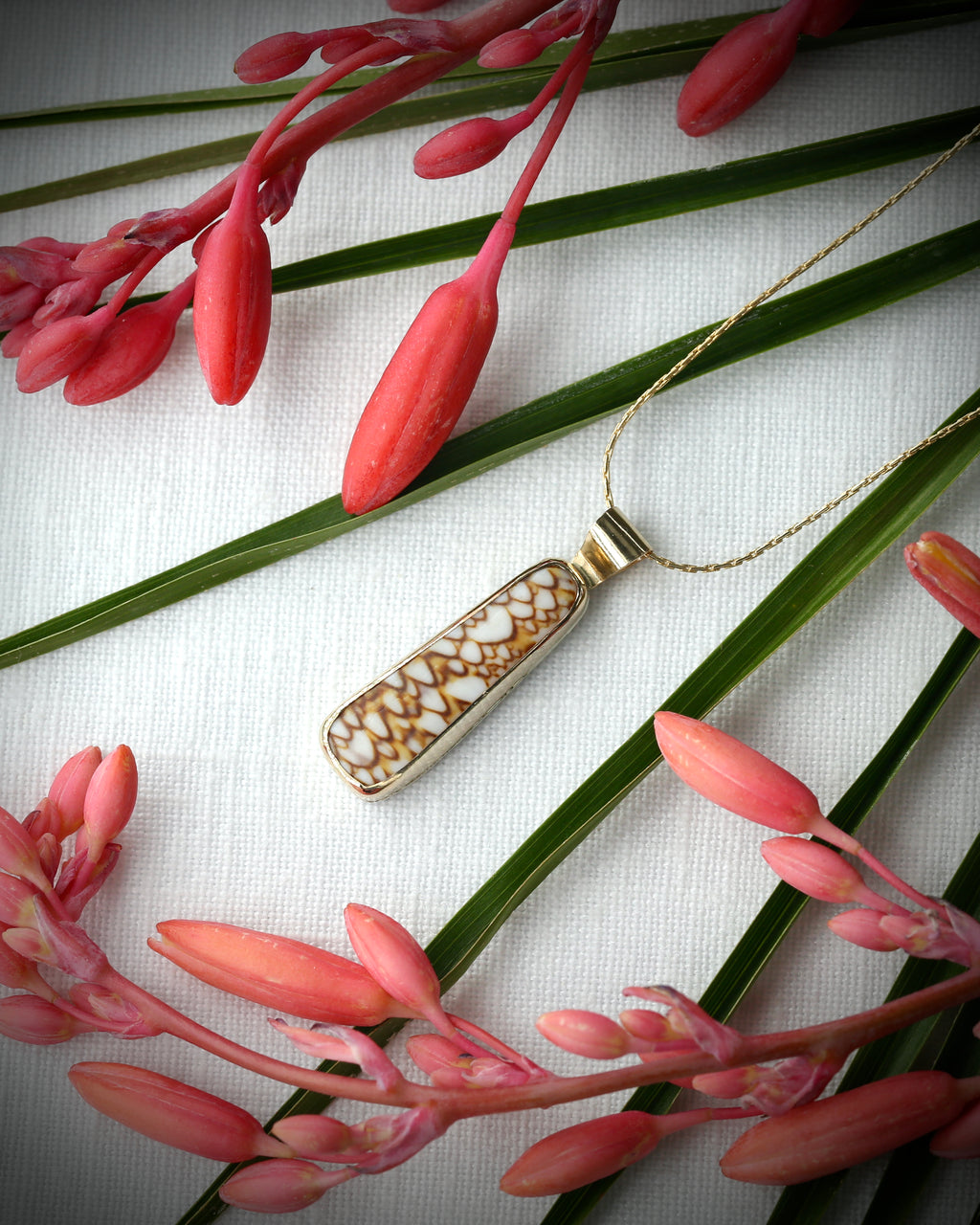 Hawaiian textile cone shell pendant necklace in 14k gold fill