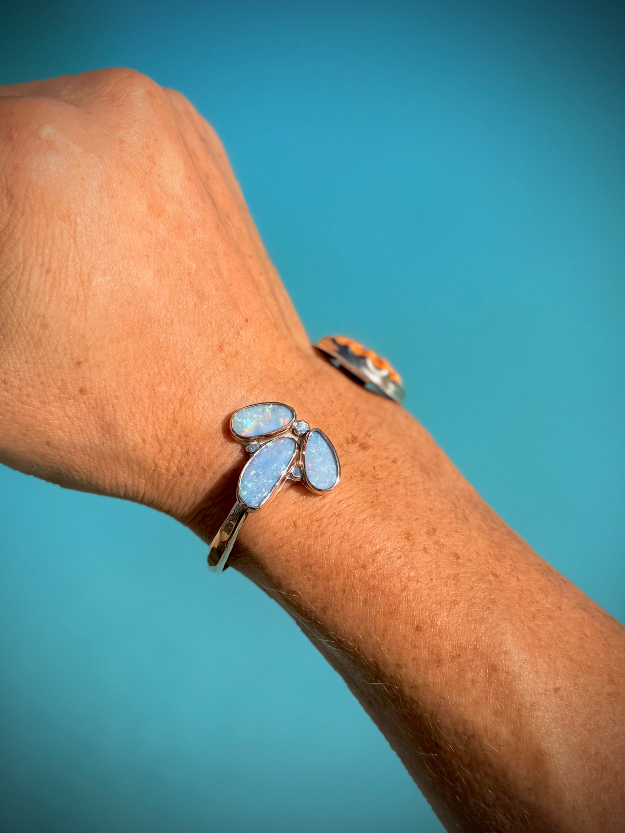 Orange Sunrise Shell and Opal Cuff Bracelet