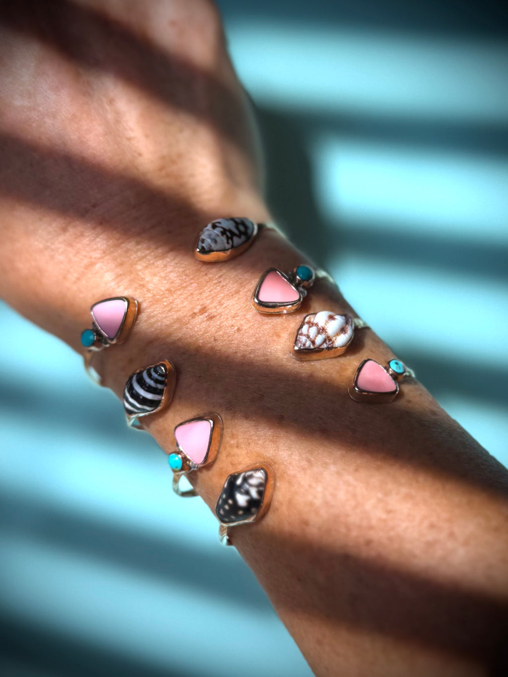 Pink Conch, Turquoise, and Sea Shell Cuff Bracelet