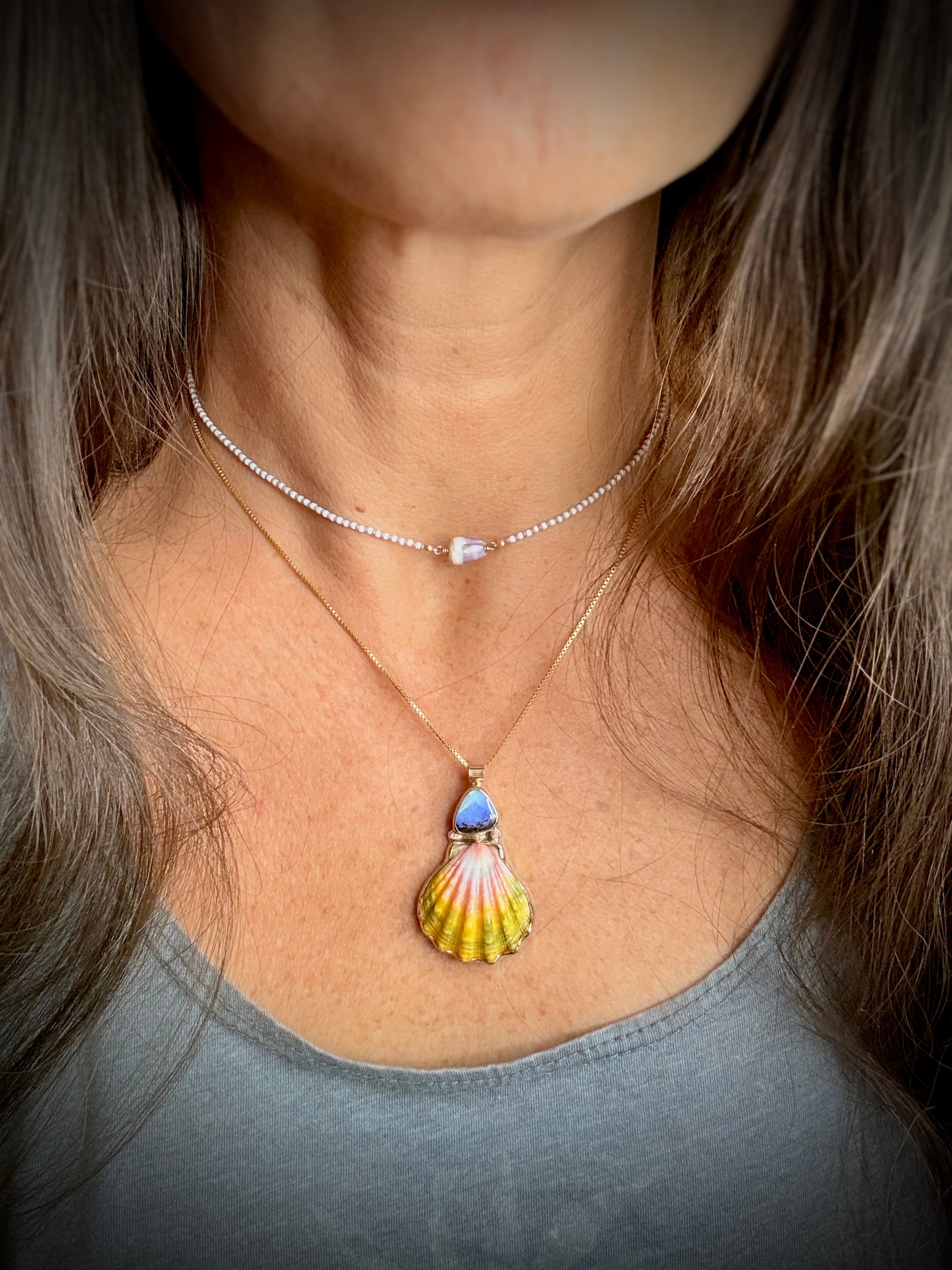 Sunrise Shell & Boulder Opal Necklace - 14k Gold Filled