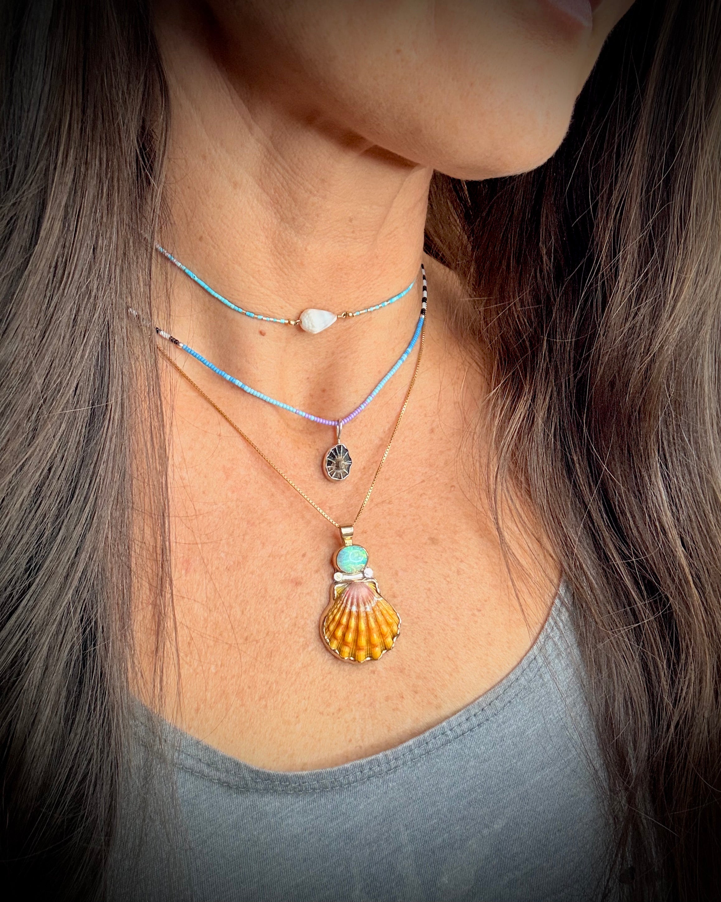 Sunrise Shell & Opal Necklace - 14k Gold Filled