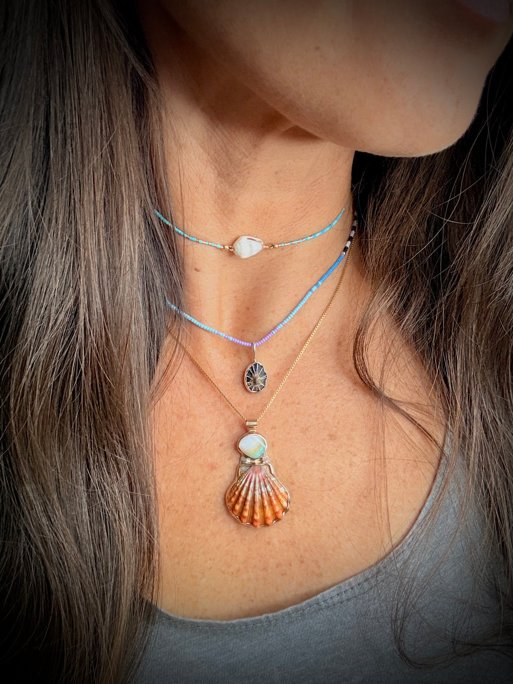 Sunrise Shell & Boulder Opal Necklace - 14k Gold Filled