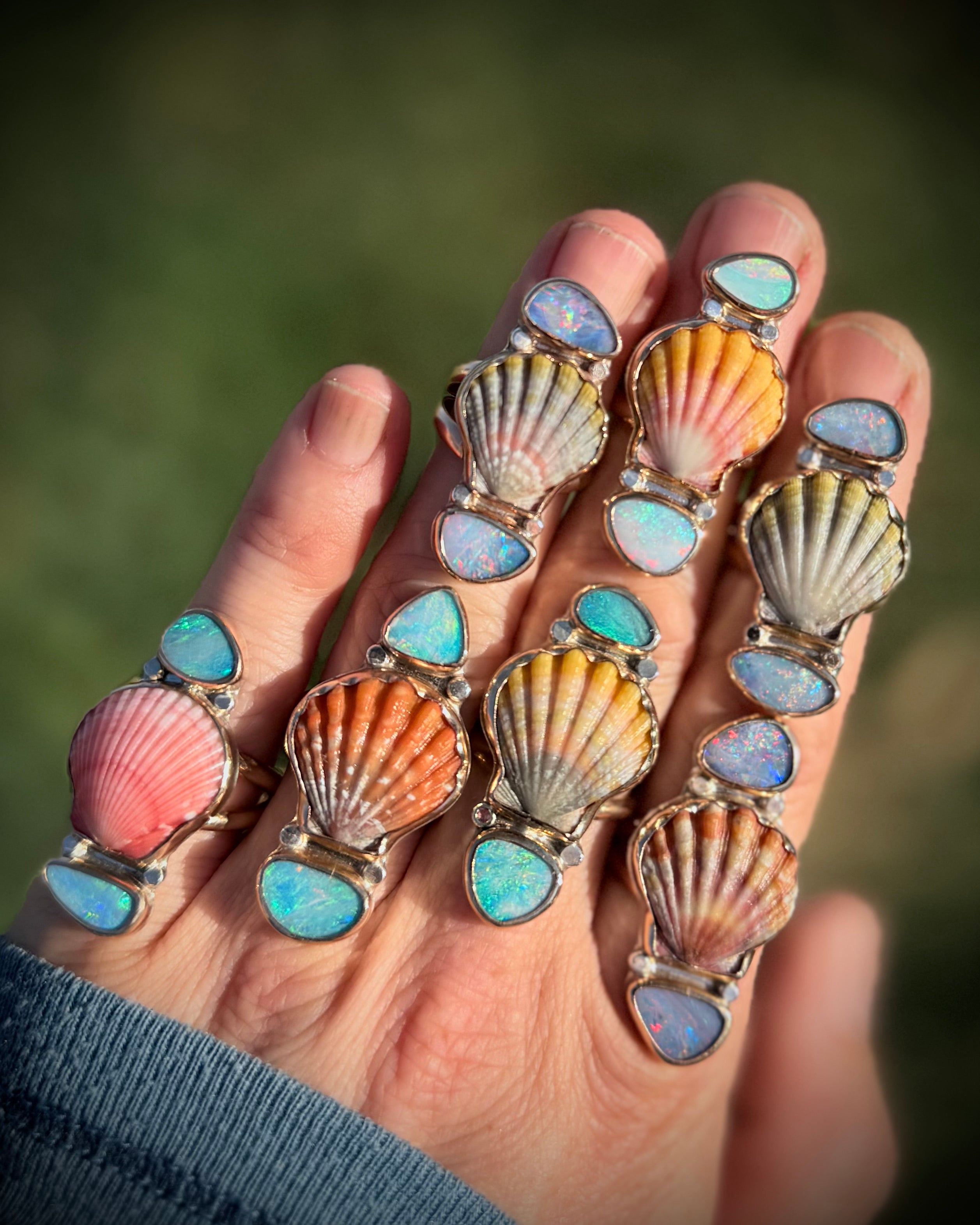 Sunrise Shell and Opal Ring - 14k Gold Fill Size 6.5