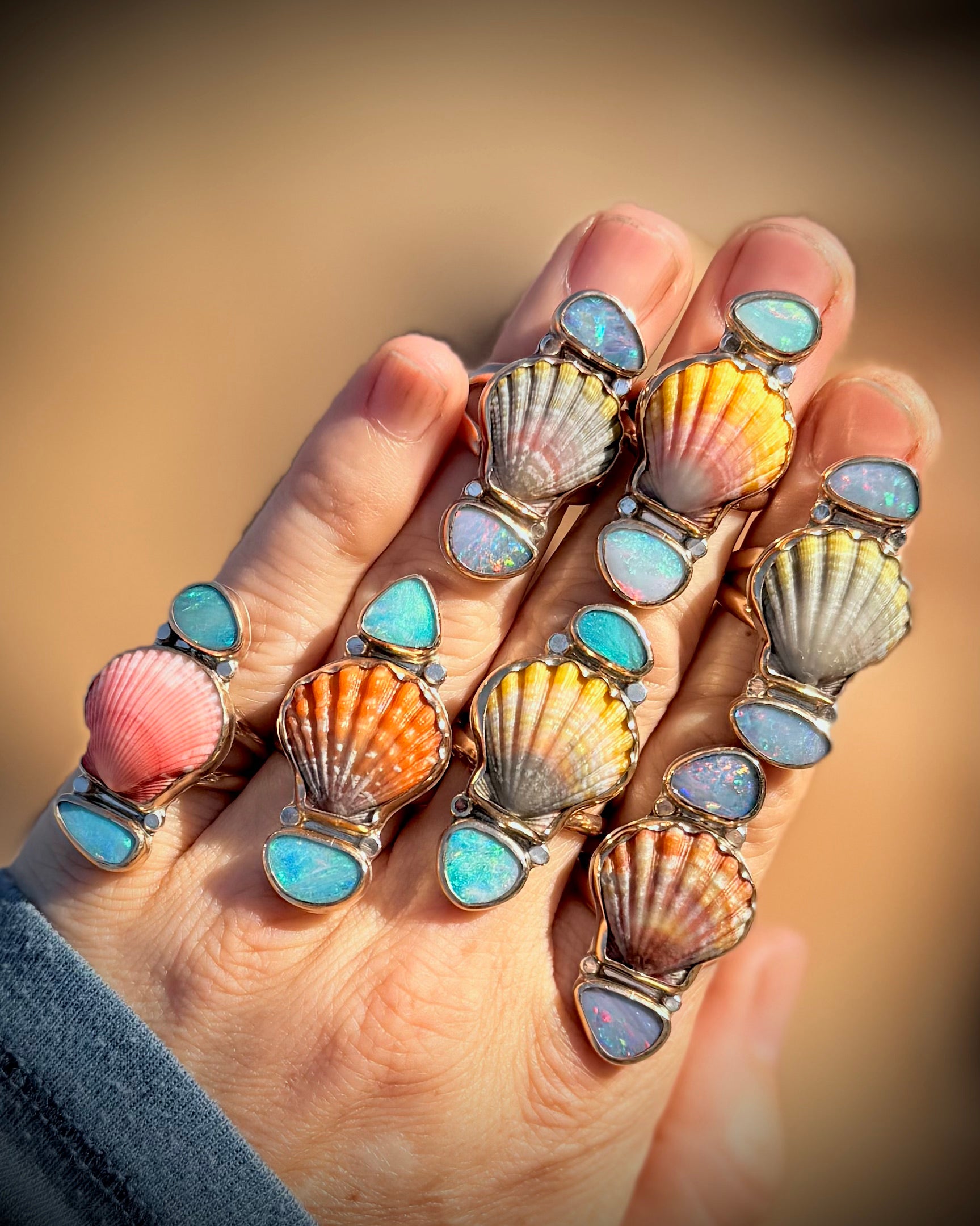 Sunrise Shell and Opal Ring - 14k Gold Fill Size 9.5