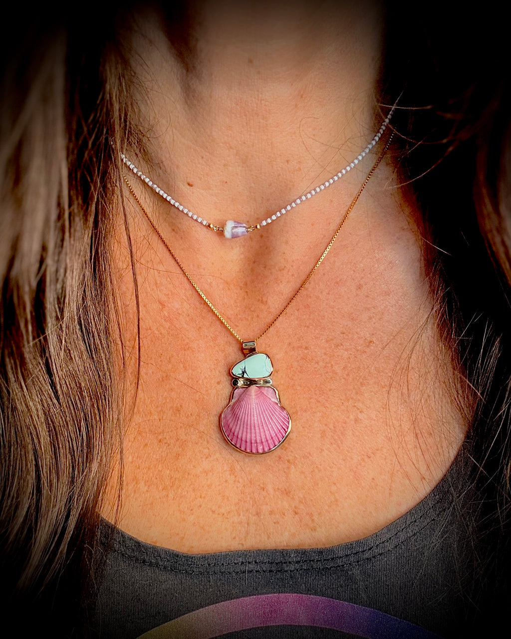 Purple Scallop Shell & Variscite Necklace - 14k Gold Filled